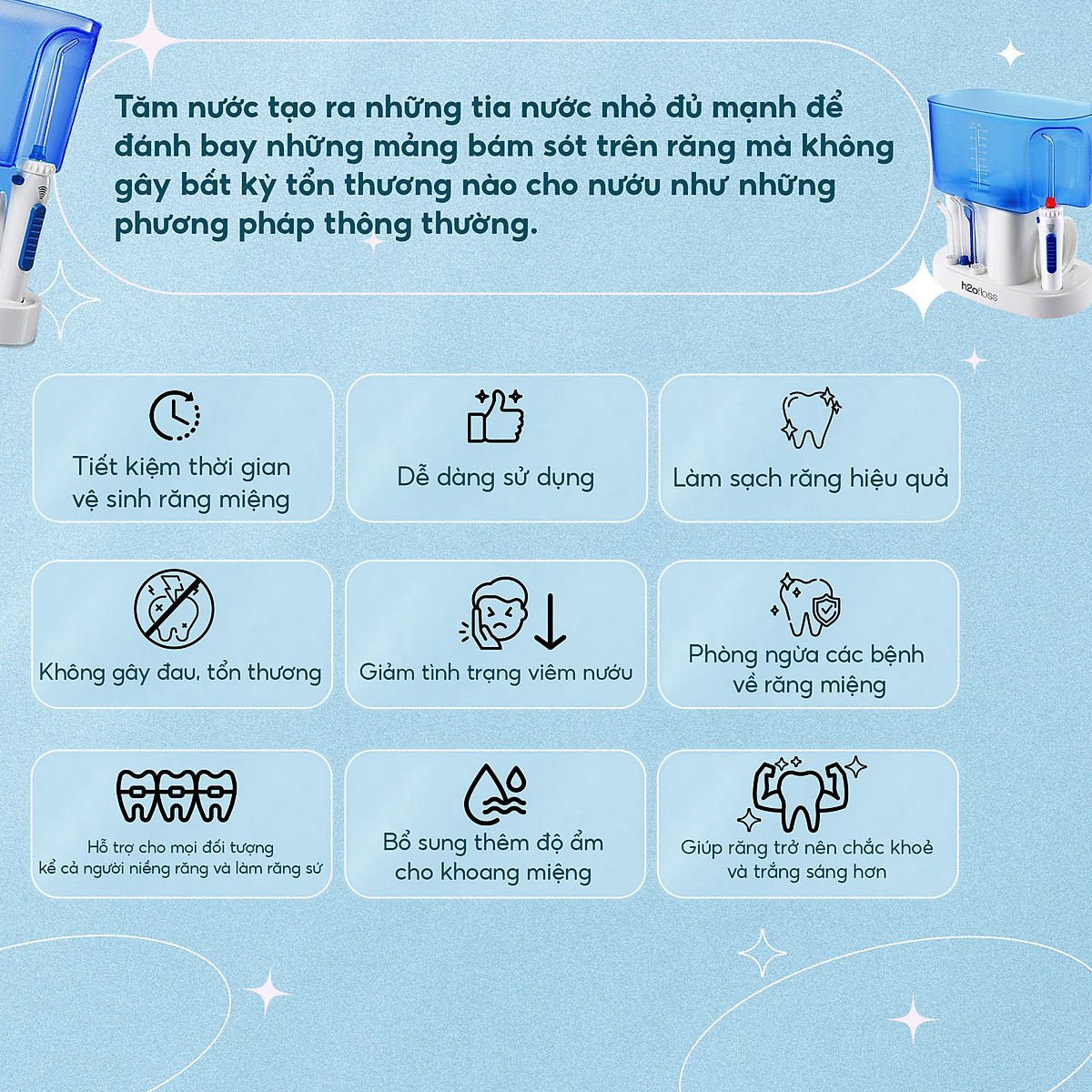Máy tăm nước gia đình H2ofloss HF9 Whisper, phiên bản cao cấp với động cơ giảm độ ồn