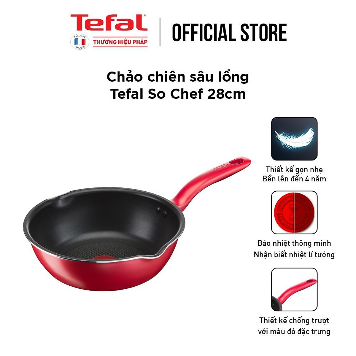 Chảo chiên lòng sâu Tefal So Chef 24cm, 28cm - Hàng Chính Hãng