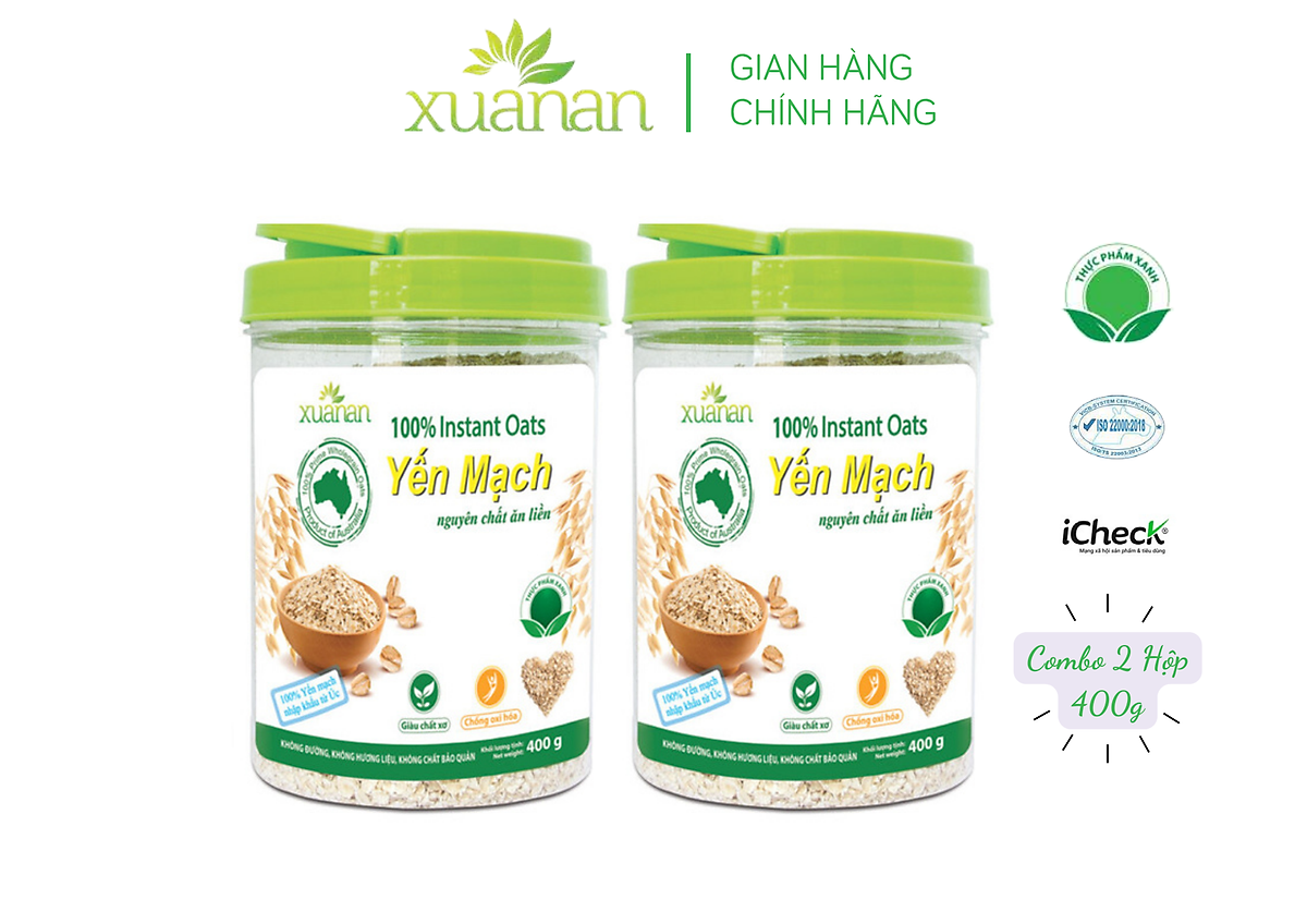 Combo 2 Hộp Yến Mạch Nguyên Chất Ăn Liền Xuân An [ko đường] 400G(Tặng Kèm 2 Túi Yến Mạch 150G)