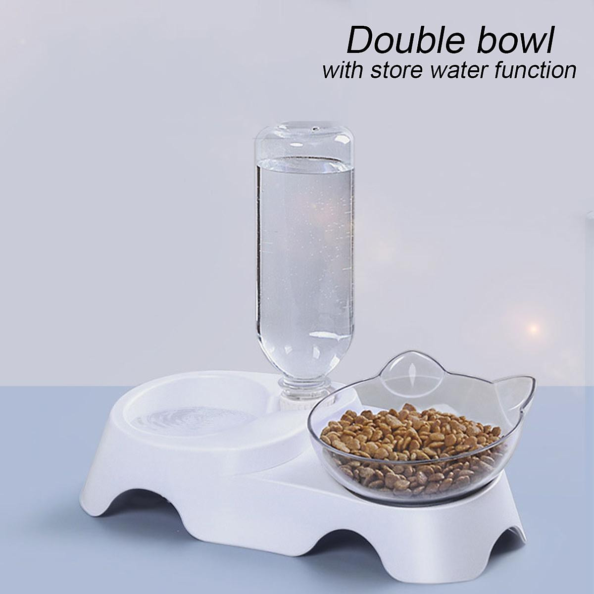 Cat And Dog Double Bowl Feeder Inclined Mouth Plastic 15 Degree Neck