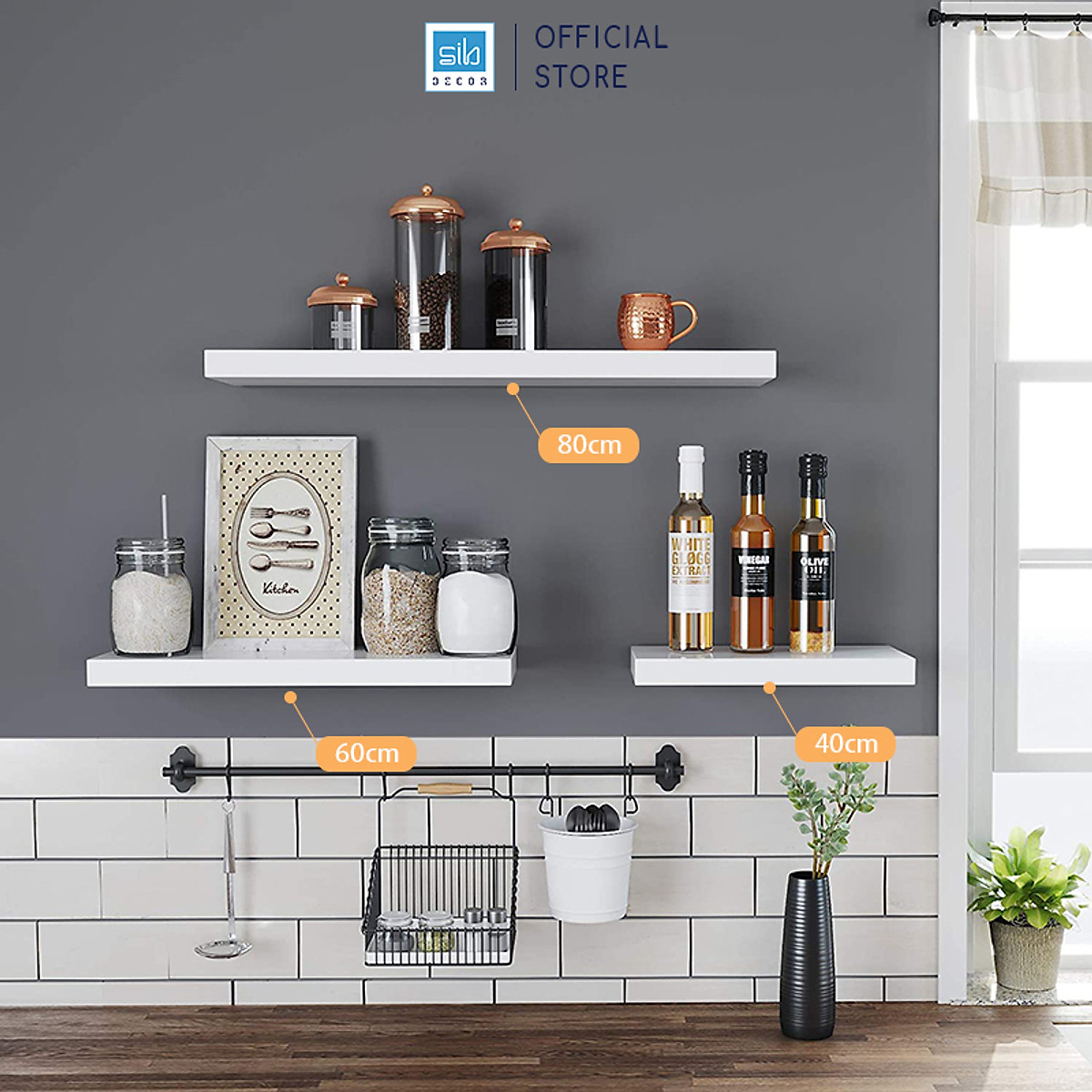 Kệ Treo Tường Màu Trắng Gỗ Chống Ẩm 25mm, Kết Cấu Chịu Lực Âm Tường Thương Hiệu SIB Decor KT005
