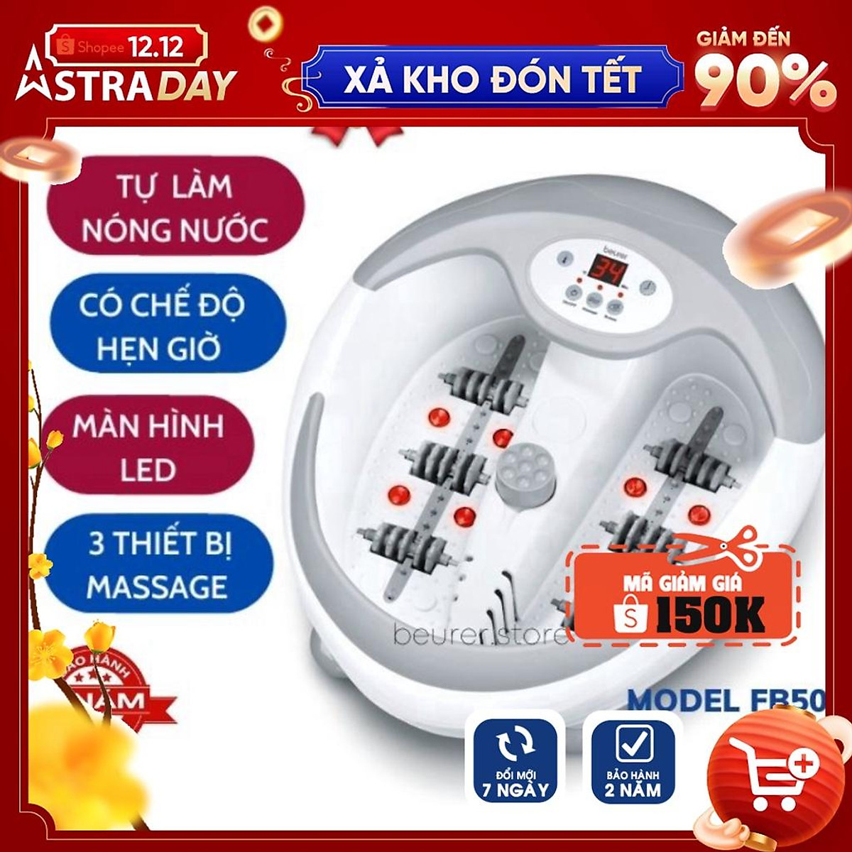 Hàng Chính Hãng]Bồn ngâm chân hồng ngoại Beurer FB50, chậu massage ...