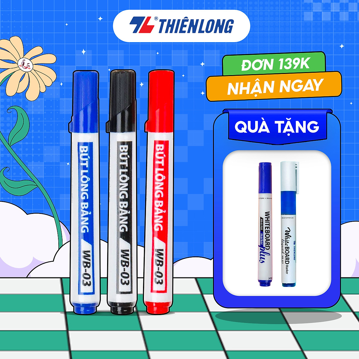 Hộp 10 Bút Lông Bảng Thiên Long WB03 - Đỏ
