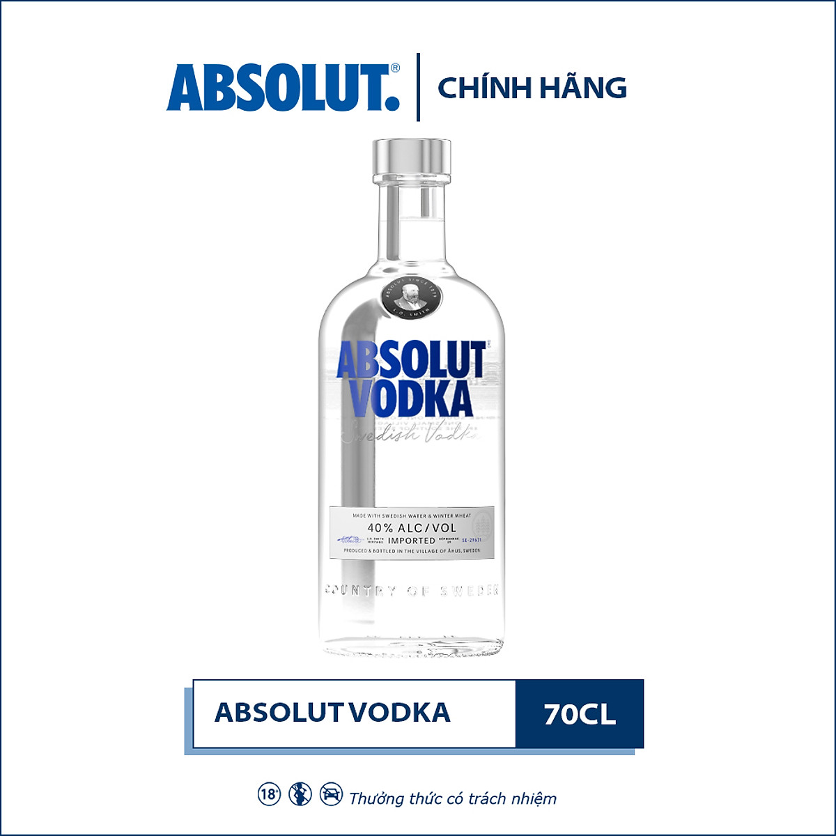 {Freeship 50K} Rượu Vodka Absolut 700ml 39% - 41% - Không Kèm Hộp