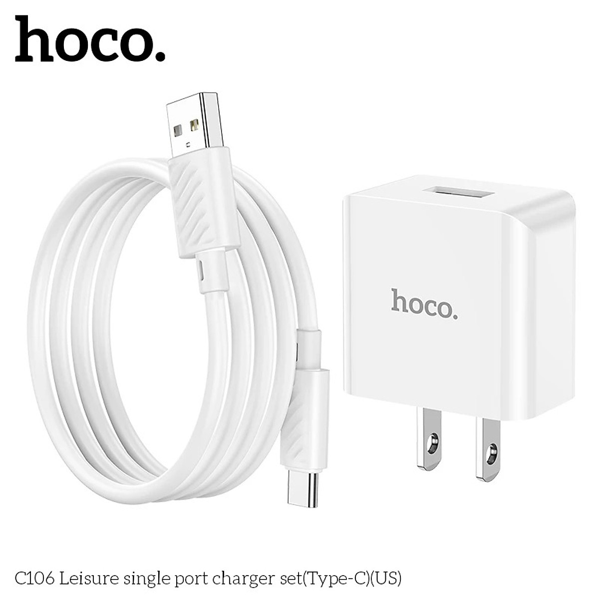 Bộ sạc điện thoại cho Iphone và Android hoco. C106 cổng USB sạc nhanh 2.1A dây dài 1M, dòng điện ổn định an toàn bảo vệ máy - Hàng Chính Hãng