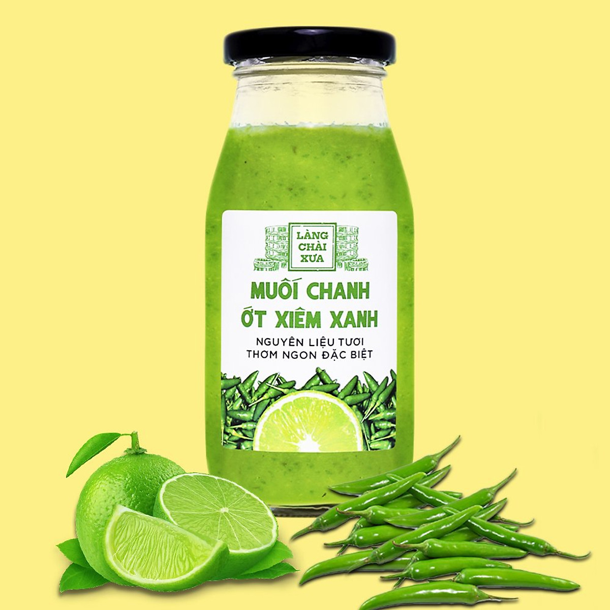 Đặc Sản Phan Thiết - Muối Chanh Ớt Xiêm Xanh Cao Cấp Làng Chài Xưa, Nguyên Liệu Tươi, Thơm Ngon Đặc Biệt, Chai Thủy Tinh 300Gr