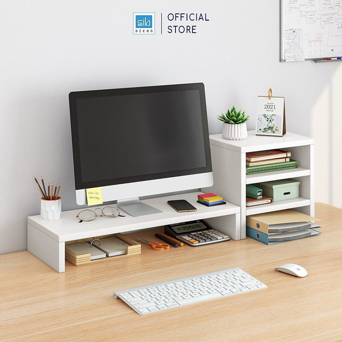 Kệ Để Màn Hình Và Kệ Sách Để Bàn 3 Tầng Cho Văn Phòng SIB Decor KDB09