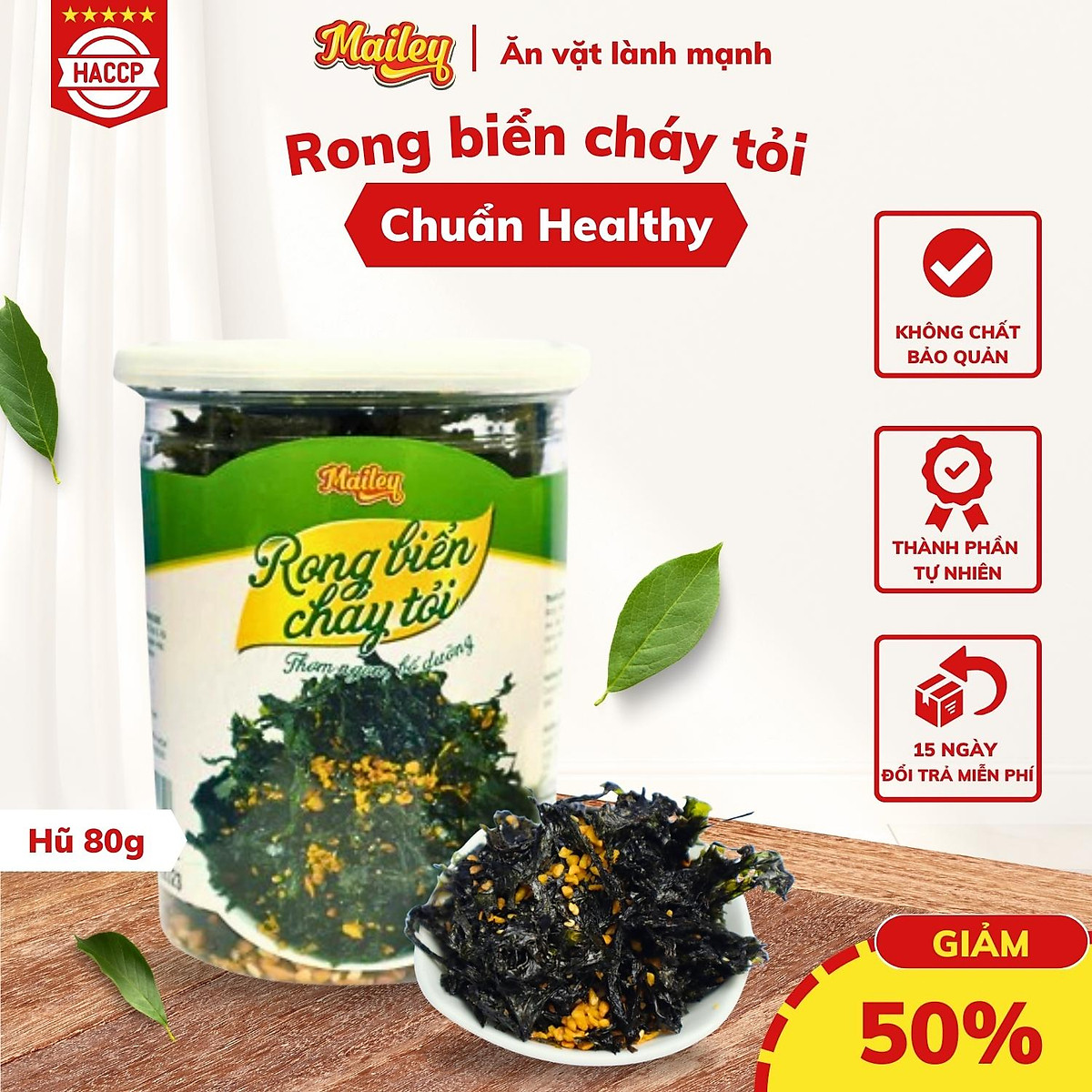 Rong biển cháy tỏi Mailey Hũ 200g - Rong biển ăn liền, ăn vặt, trộn cơm thơm ngon giàu dinh dưỡng