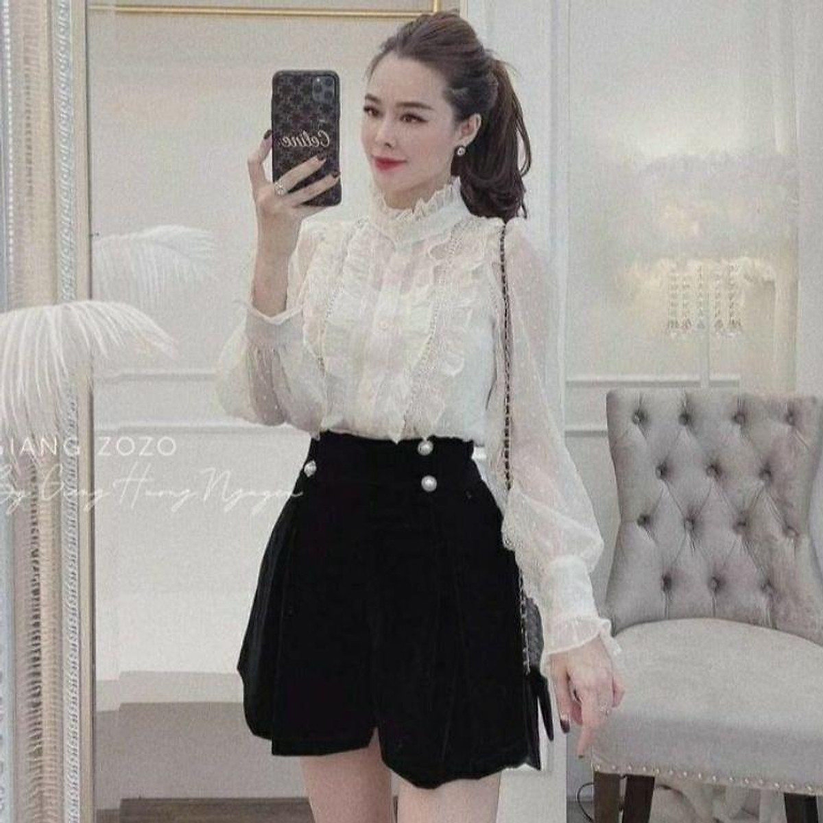 Mua Áo Sơ Mi Bánh Bèo Tiểu Thư Pha Ren Cổ Trụ | Tiki
