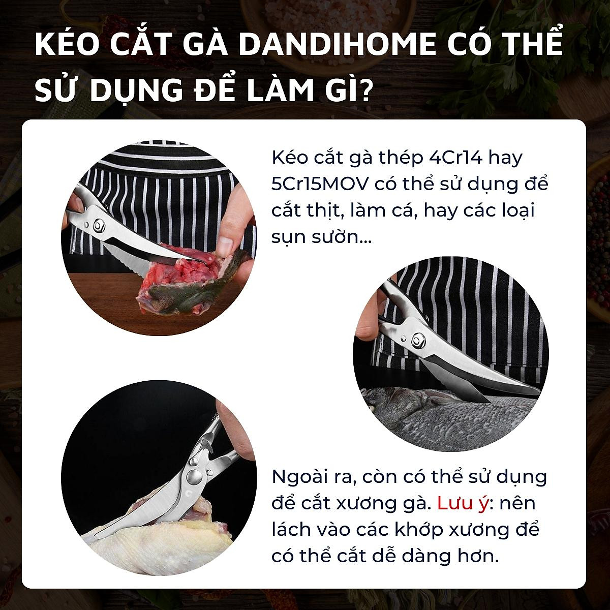 Kéo cắt gà DandiHome thép liền khối cao cấp 2020
