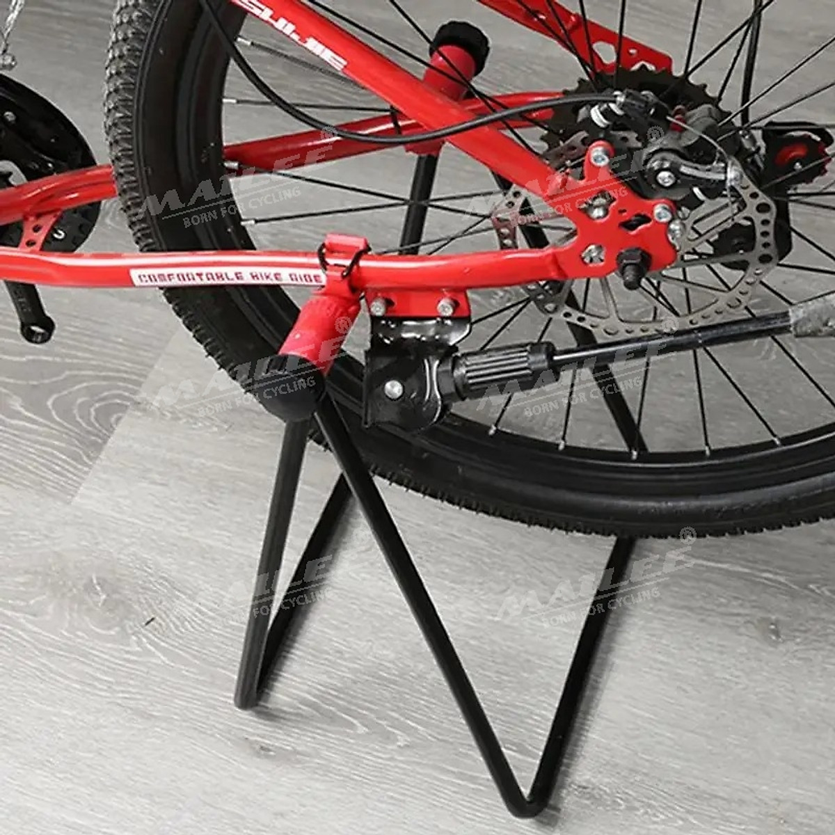 Giá đỗ xe đạp chân chóng cố định chữ U móc đỏ giúp dựng đứng xe đạp để sửa chữa/ bảo dưỡng, khung kim loại, móc nhựa ABS (1 cỡ có điều chỉnh) - Mai Lee