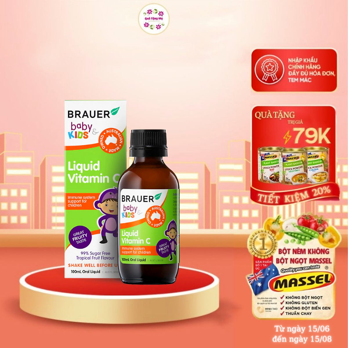 Vitamin C cho trẻ trên 1 tuổi Brauer Baby & Kids Liquid Vitamin C tăng sức đề kháng (100ml) - QuaTangMe Extaste