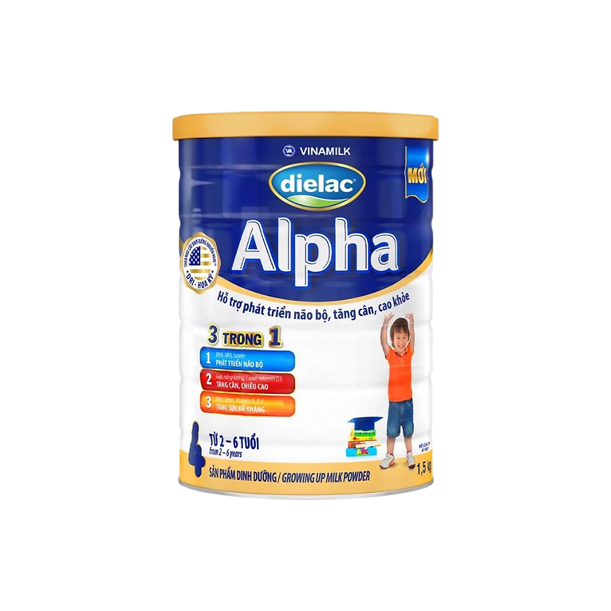 Sữa bột Vinamilk Dielac Alpha 4 - Hộp thiếc 1500g (dành cho trẻ 2-6 tuổi)