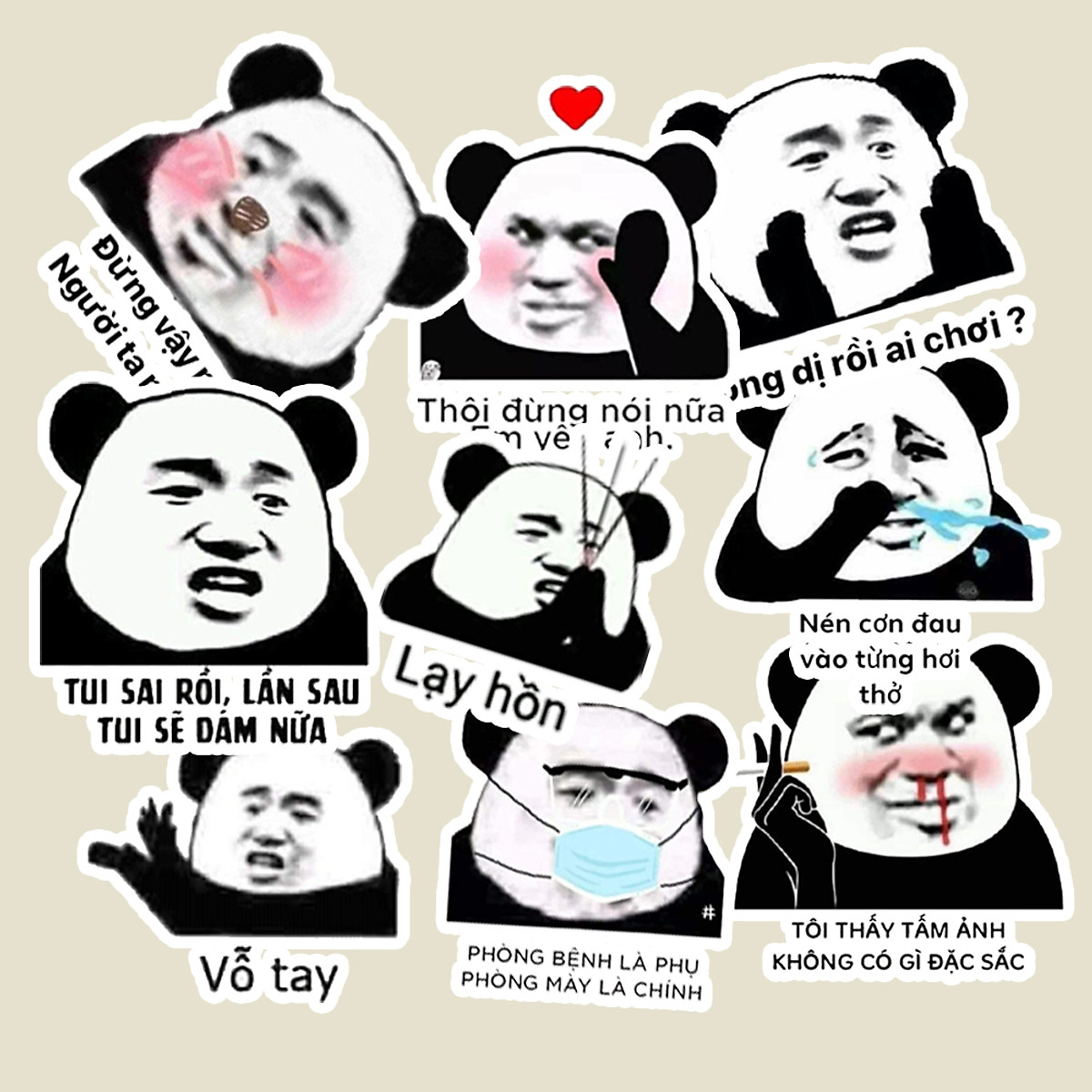 Sticker set Meme Gấu Trúc sẽ là bạn đồng hành tuyệt vời trong các cuộc trò chuyện cùng bạn bè. Những biểu tượng cười vui nhộn và dễ thương này sẽ làm bạn thăng hoa cảm xúc.