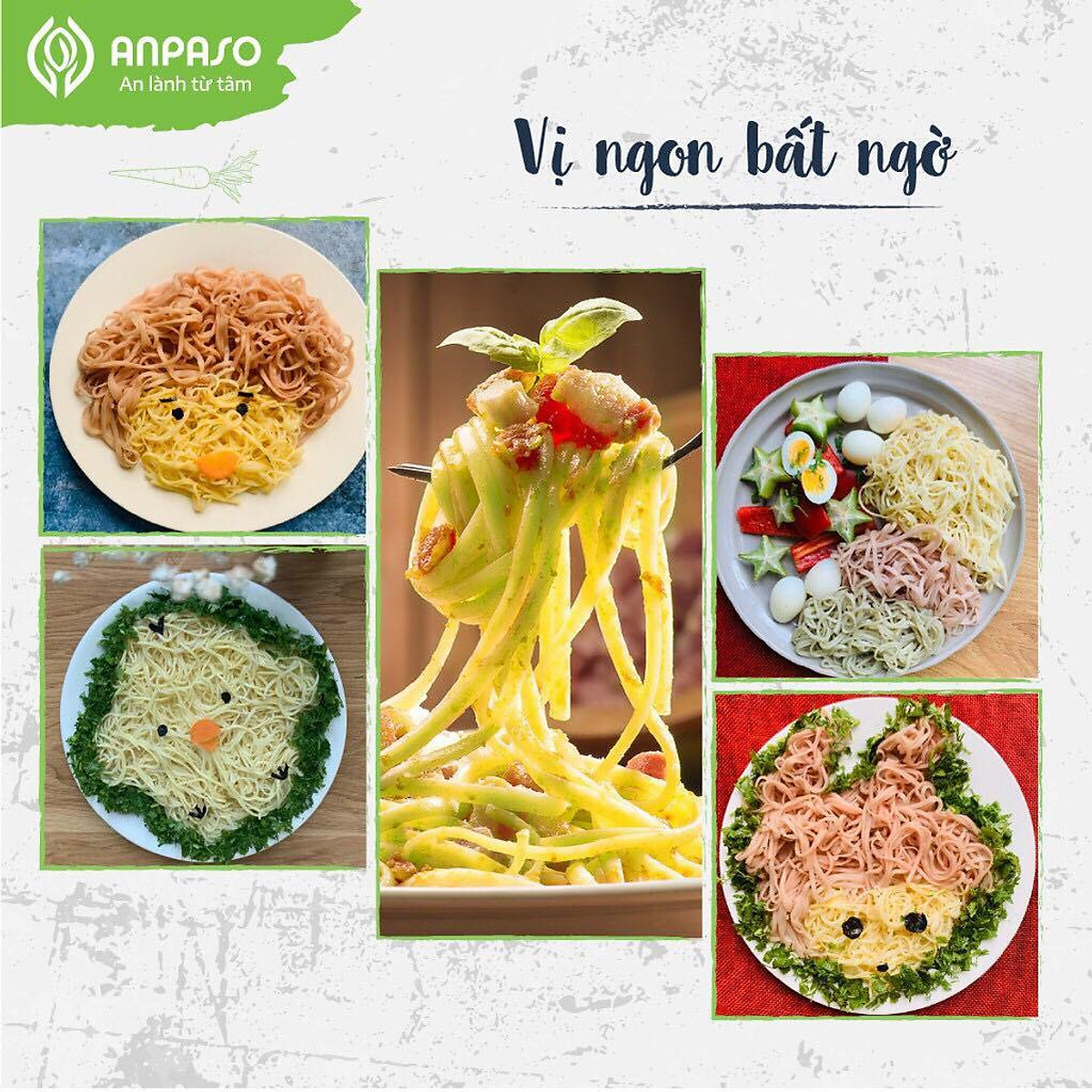 Mì rau củ hữu cơ ăn dặm cho bé Anpaso 120gr, mỳ organic bổ sung rau chất xơ cho bé