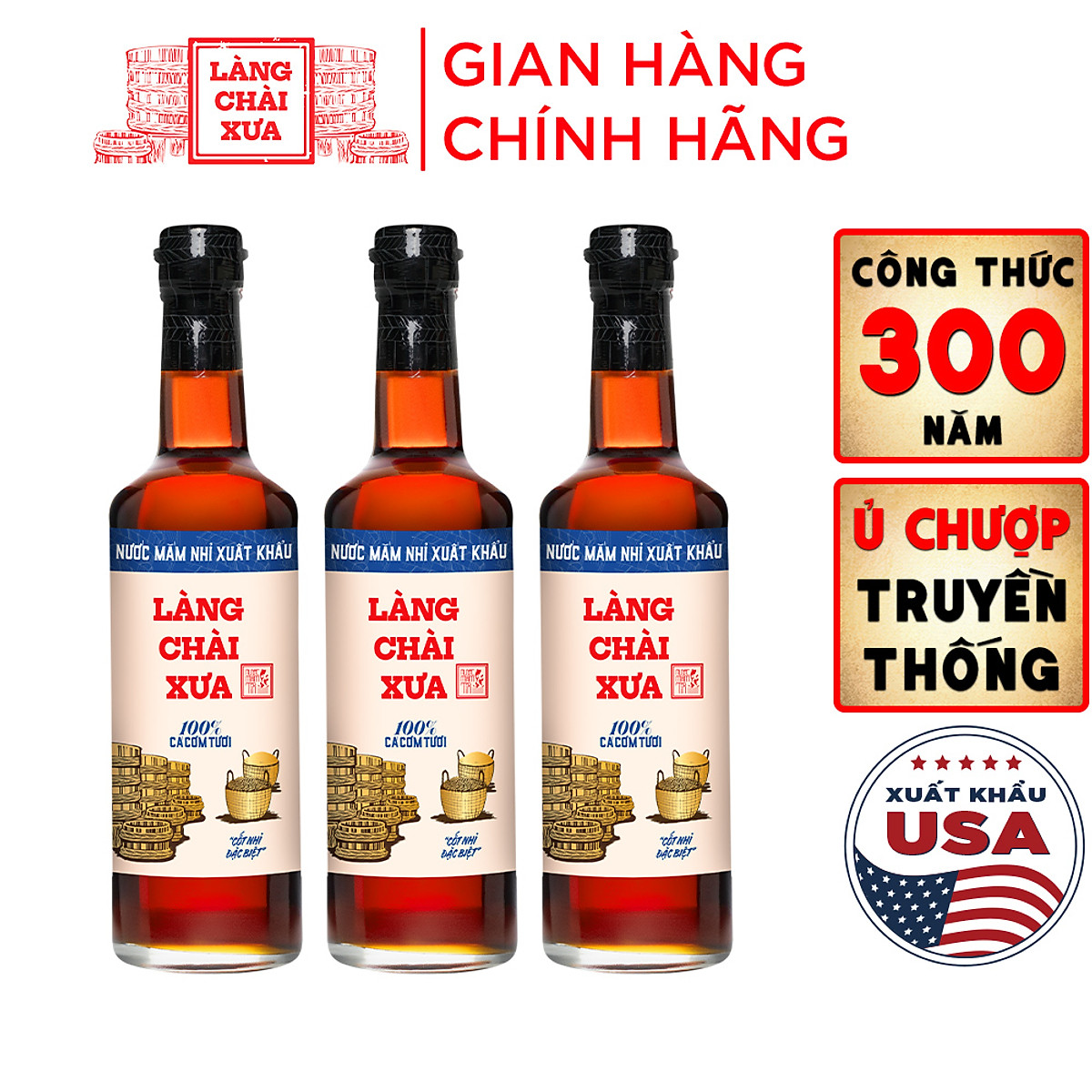 Đặc Sản Phan Thiết - [Combo 3 Chai] Nước Mắm Nhỉ Làng Chài Xưa Nhãn Xanh Xuất Khẩu, Nhãn Đỏ Đậm Đà, Nhãn Vàng Sánh Đặc 500Ml/Chai Thủy Tinh - 03 Chai Nhãn Đỏ