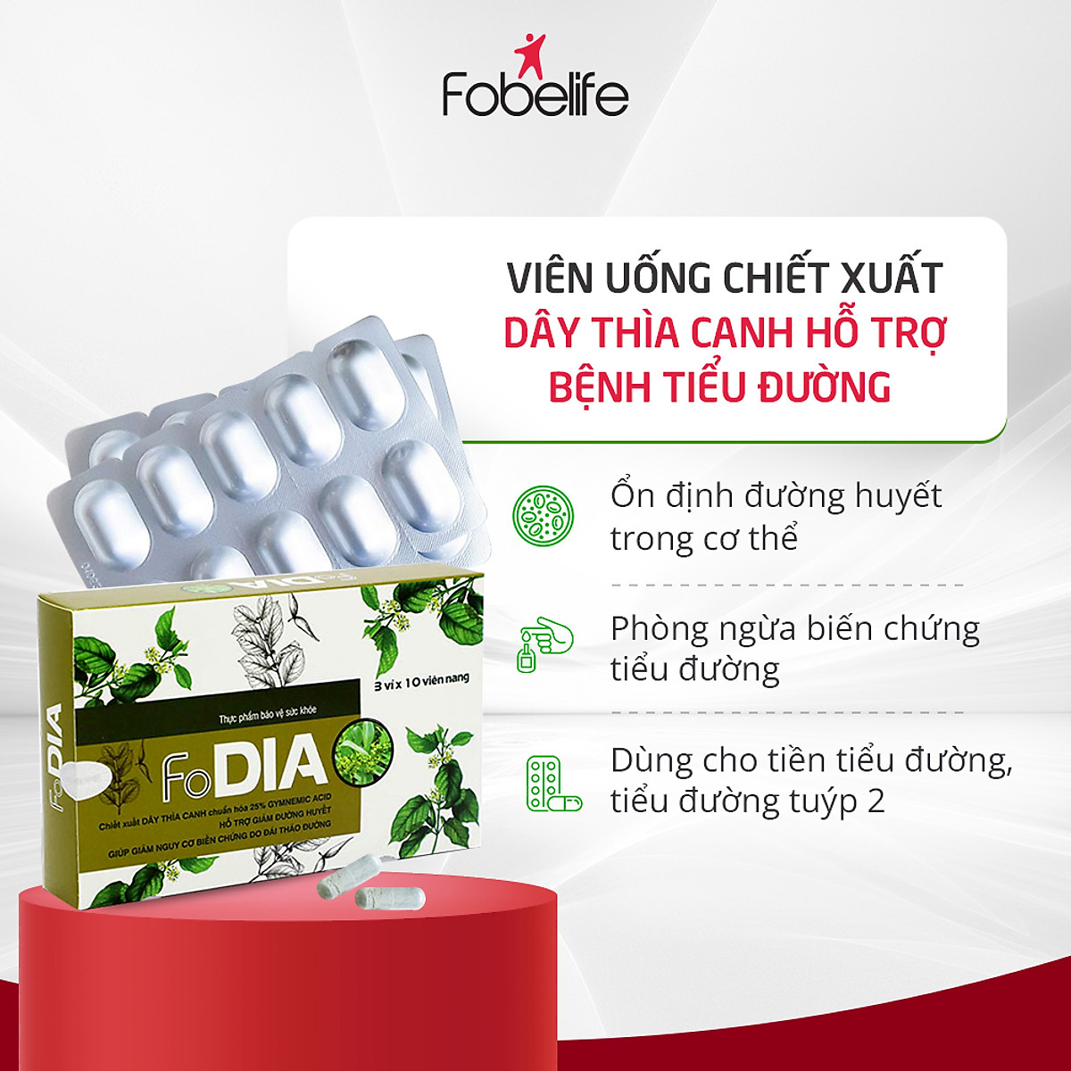 Viên Uống Dây Thìa Canh Hỗ Trợ Bệnh Tiểu Đường Ổn Định Đường Huyết FODIA - Hộp 30 viên