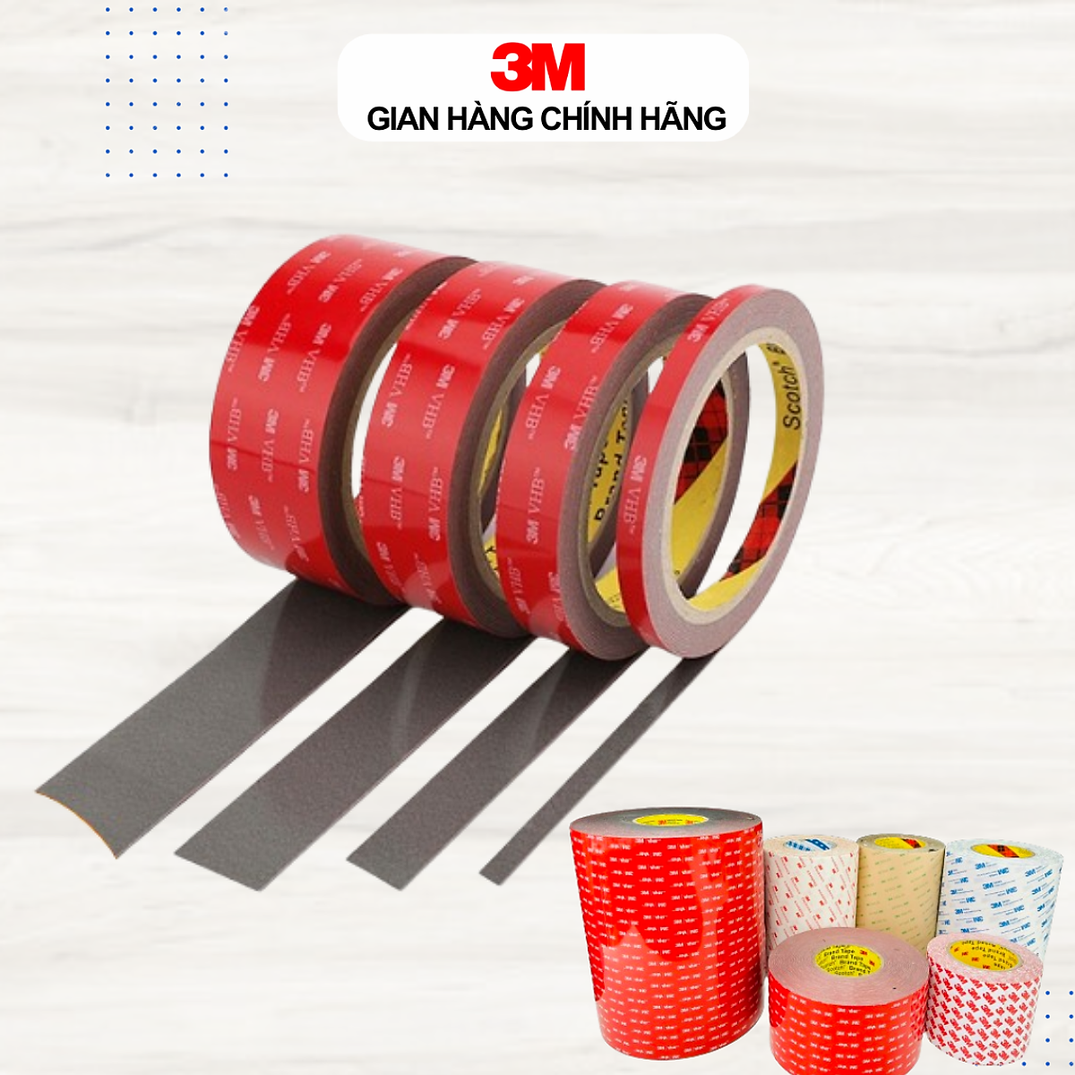 Băng Keo 2 mặt cường lực 3M VHB GPL-110GF màu xám - dày 1.1mm - Dán vè mưa,Logo, Đồ chơi xe, vật dụng gia đình...