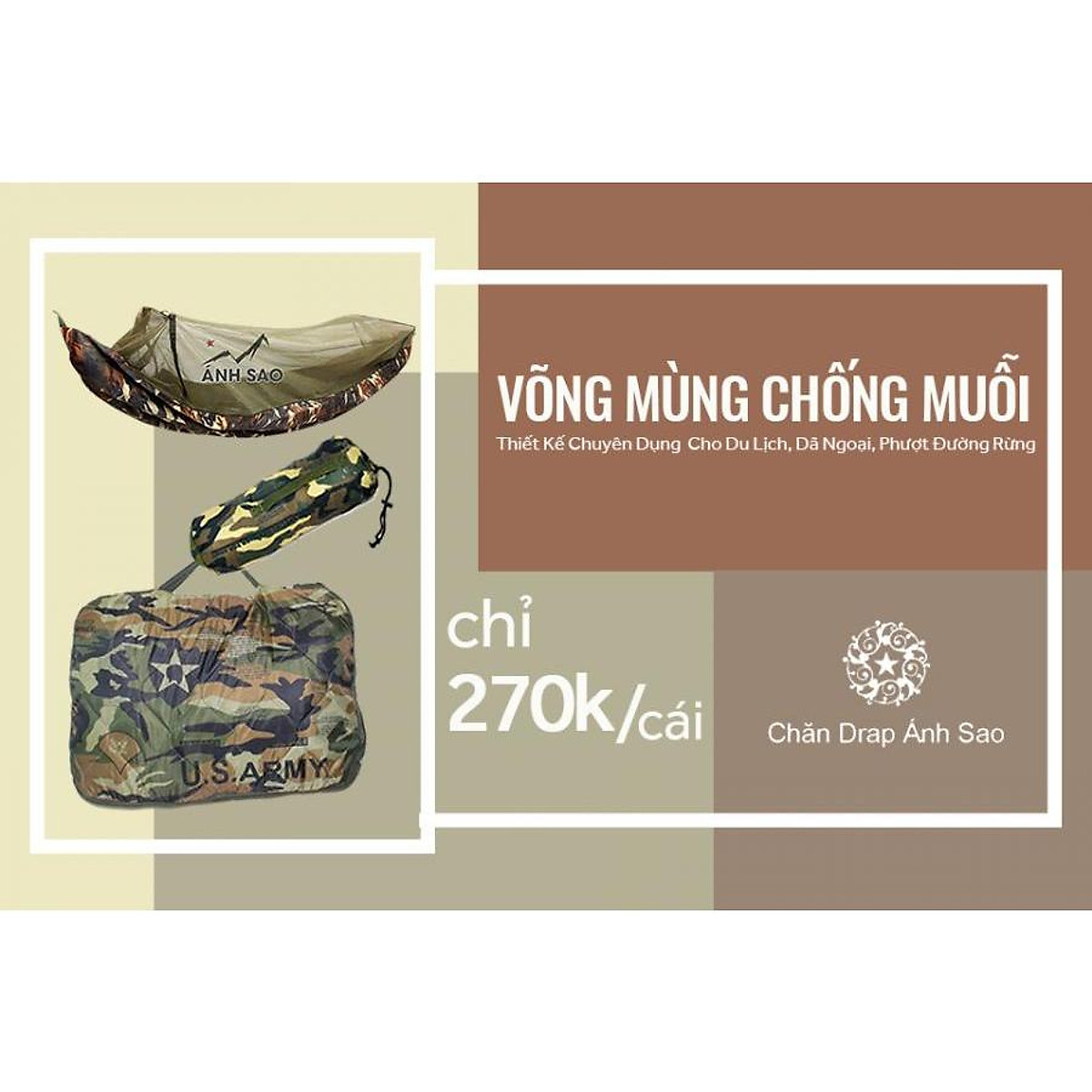 Võng mùng, Túi ngủ Biệt Kích Mỹ Phối Mùng Chống Muỗi 2 lớp siêu bền Ánh Sao