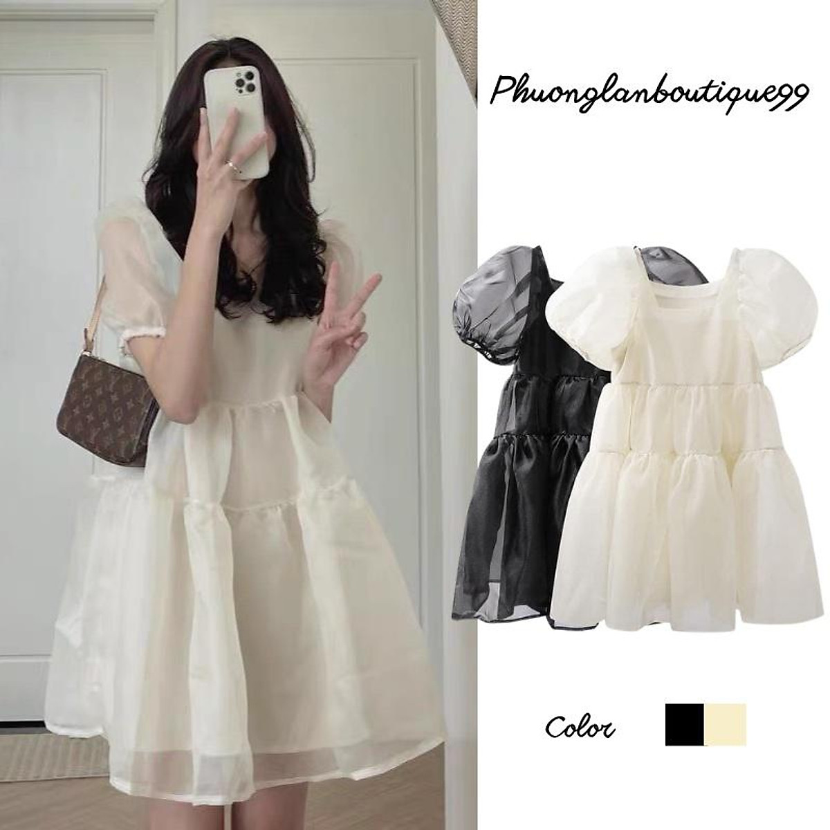 Mua Đầm babydoll, Váy xoè lemon dress tay bồng hai màu kem vàng ...