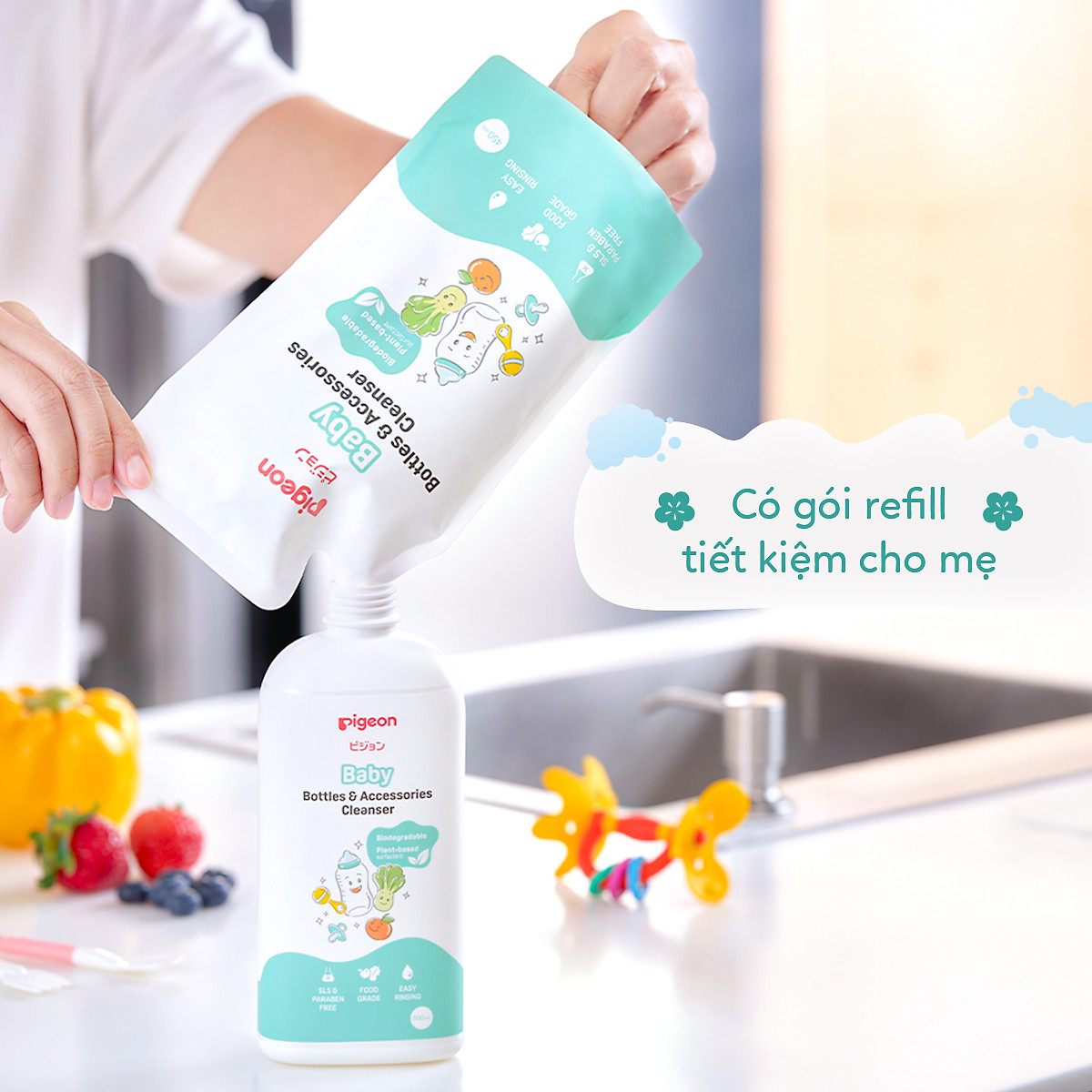 Nước Rửa Bình Sữa Và Phụ Kiện Pigeon Gốc Thực Vật 500ml/450ml