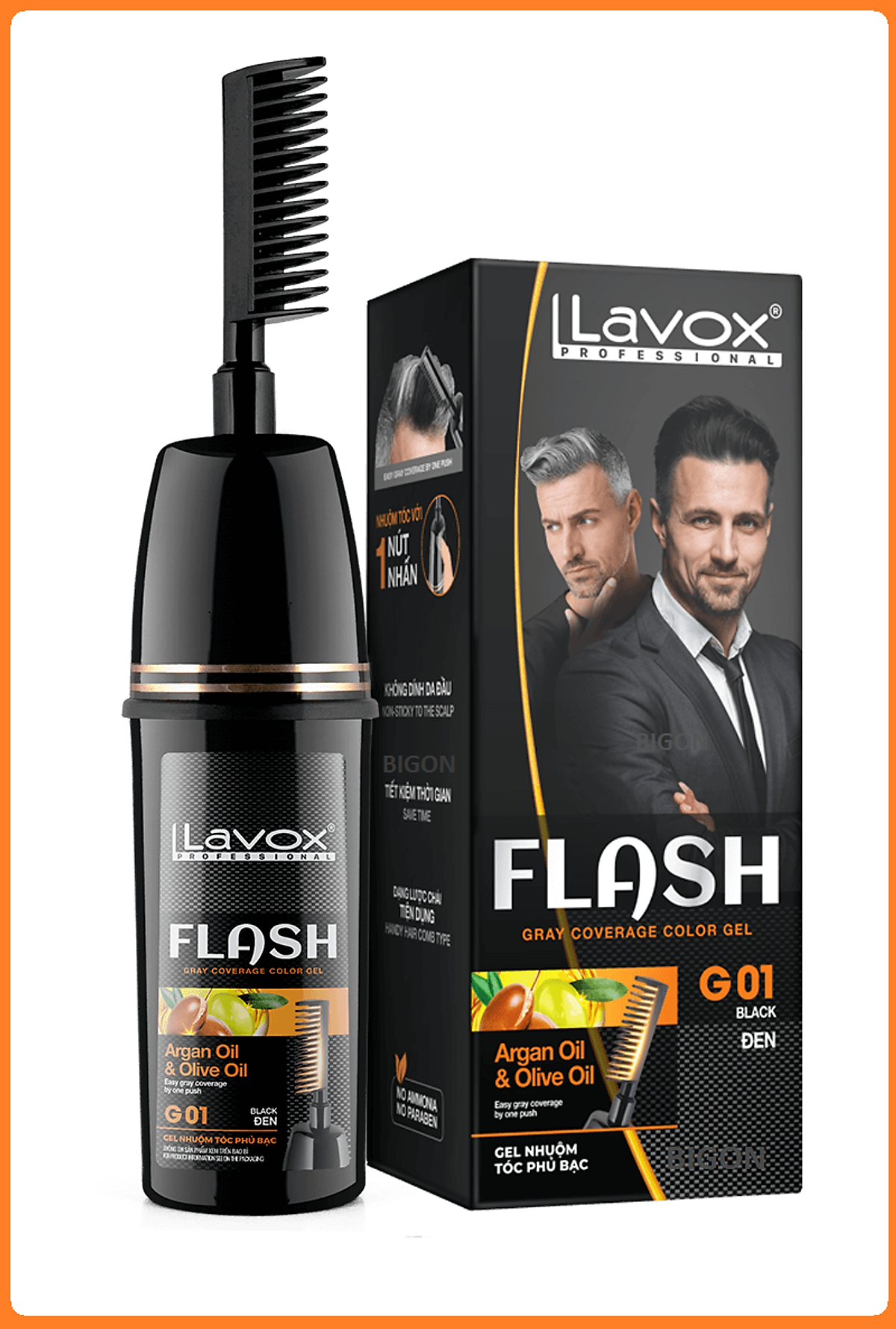 Dầu Gội Nhuộm Tóc Thảo Dược Thiên Nhiên LAVOX FLASH - Phủ Bạc Đen Tóc Ngay Từ Lần Gội Đầu Tiên - Gel Lược Nhuộm Phủ Bạc - G1