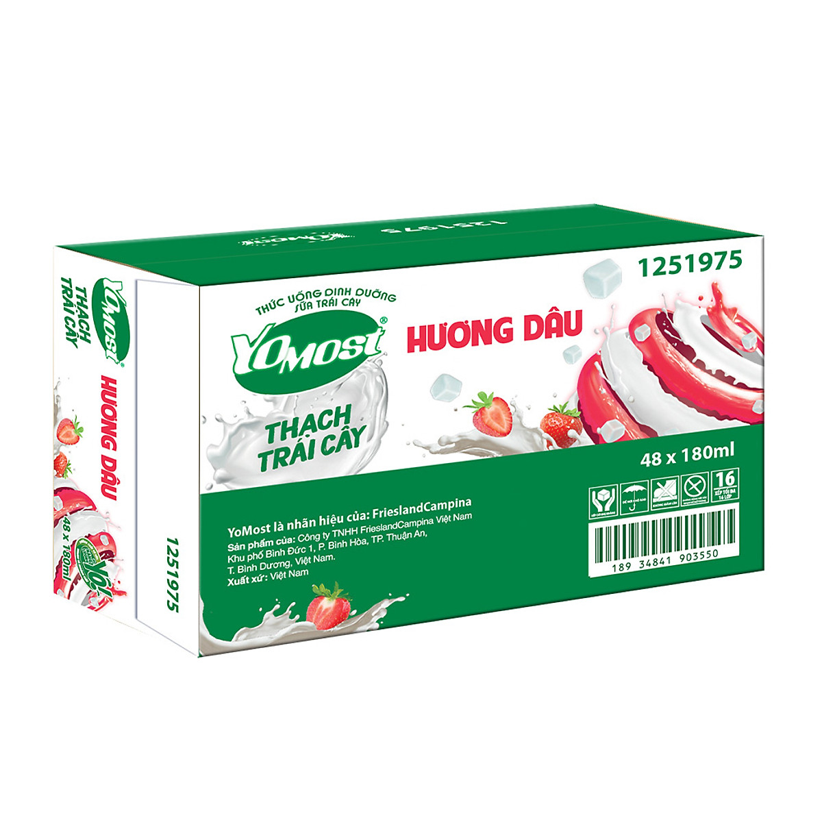Thùng 48 Hộp Yomost Thạch Trái Cây Hương Dâu (48x180ml)
