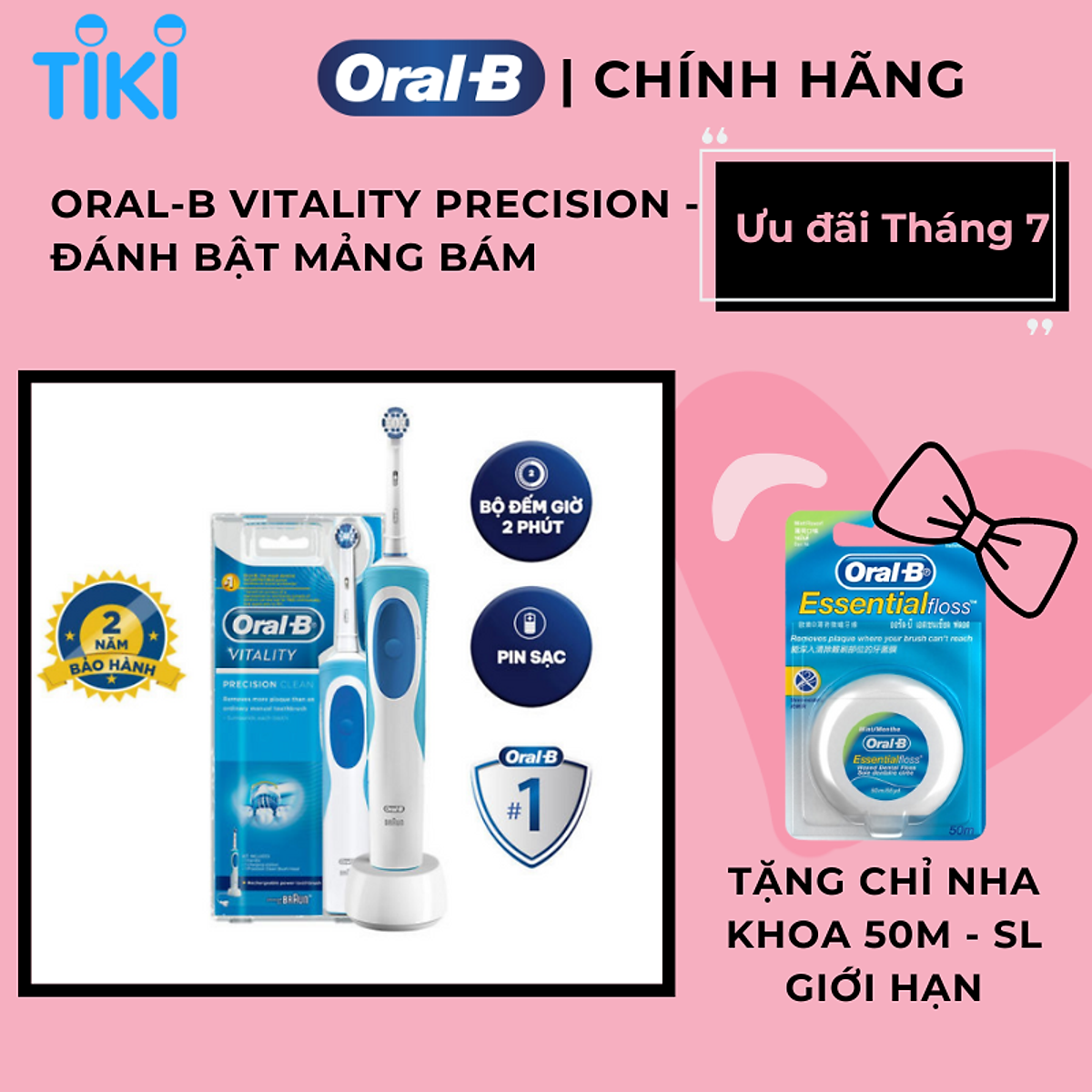 Bàn chải đánh răng điện Oral-B Vitality Precision Clean Blue D12.513- Hàng chính hãng 100%