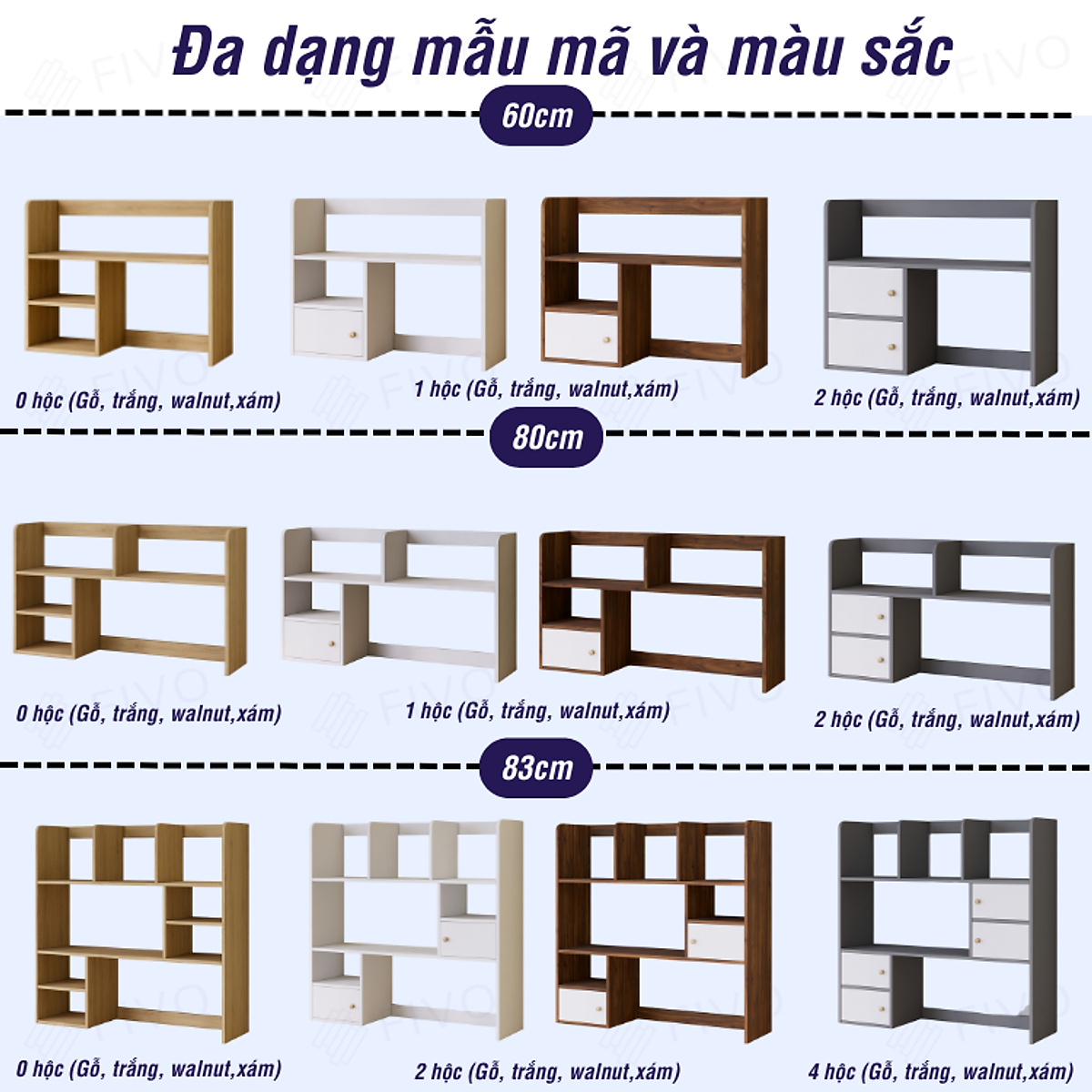 Kệ Sách Để Bàn Học FB21 FIVO Cao Cấp Màu Gỗ Và Walnut , Thiết Kế Có Hộc Tủ, Dễ Dàng Lắp Ráp, Đa Dạng Mẫu Mã Và Màu Sắc