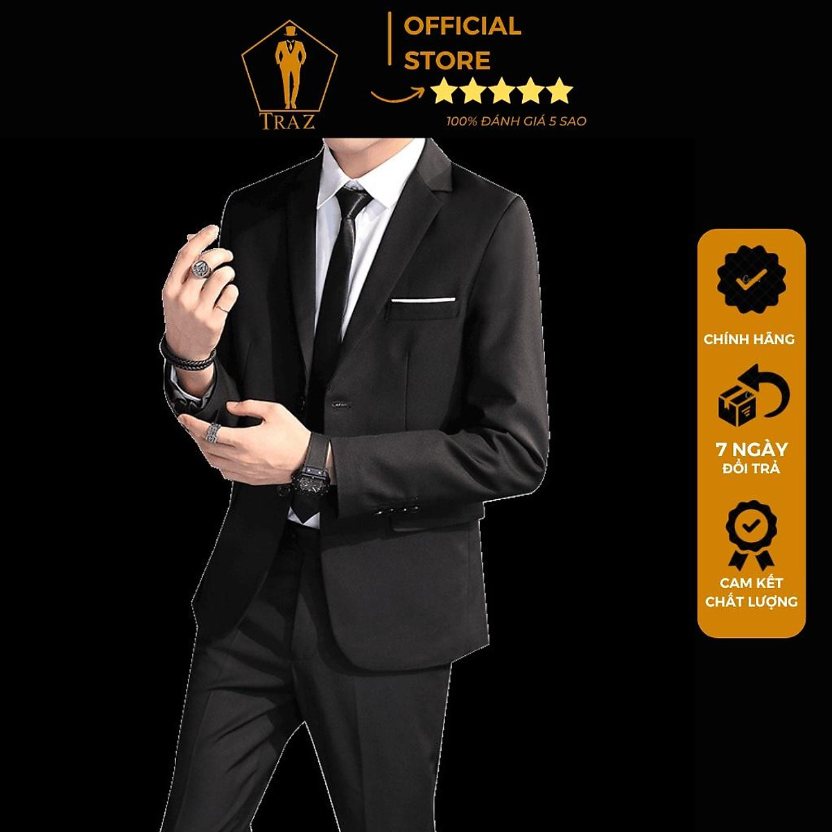 Bộ Vest Đen Trắng Nam TRAZ1 quần  1 áo vest có bụng hoặc cao