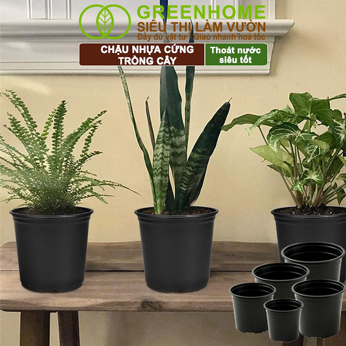 Bộ 3 Chậu nhựa trồng cây, nhiều kích thước, thoát nước tốt, đa dạng kích thước trồng cây, hoa, kiểng lá |Greenhome