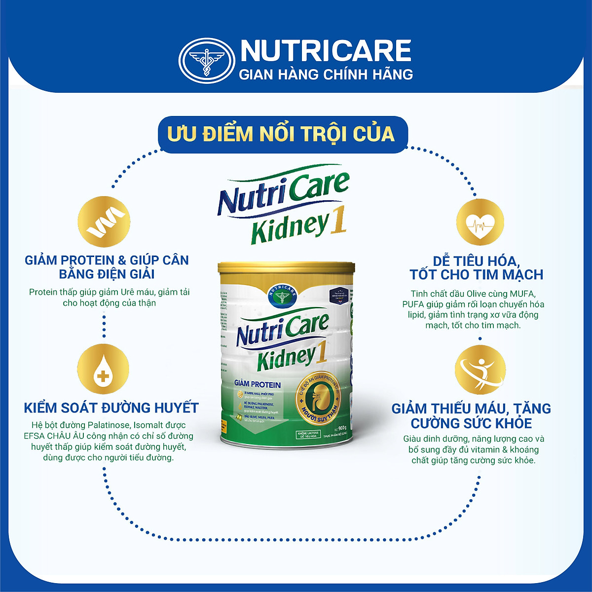 Sữa bột Nutricare Kidney 1 dinh dưỡng y học cho người suy thận 900g