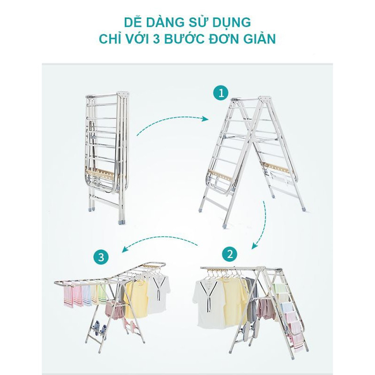 Giàn phơi đồ thông minh đa năng, Giàn phơi để sàn Inox gấp gọn, Chính hãng NIKITA nhiều mẫu mã lựa chọn