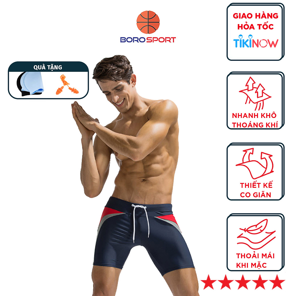 Quần bơi nam Boxer YESURE DEENYT Chất liệu Superfine polyester cao cấp , chống thấm , nhanh khô form Fitness thời trang (Tặng kèm nón bơi + bịt tai silicon) - Hàng Chính Hãng