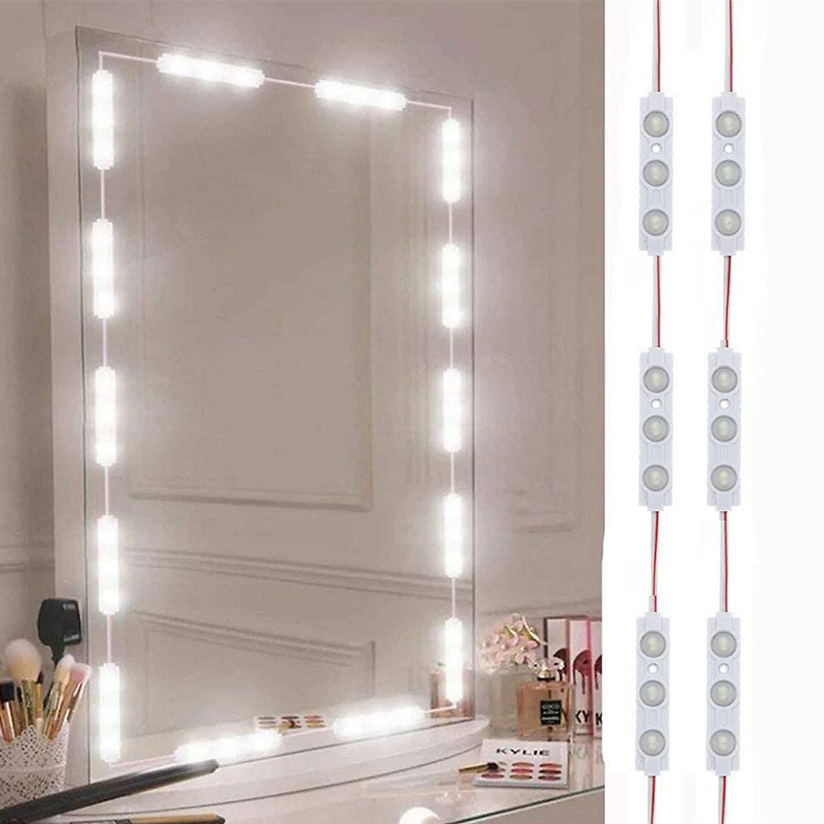 Dây Đèn LED Trí Gương Bàn Trang Điểm 15 Bóng Dài 5 Chế Độ Sáng, Chống