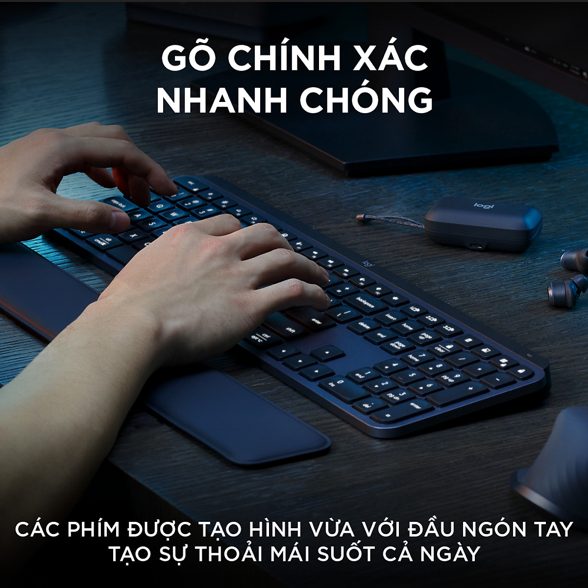 Bàn phím không dây Logitech MX Keys S - Low Profile yên tĩnh, Đèn nền, Bluetooth, Sạc USB-C - Hàng chính hãng