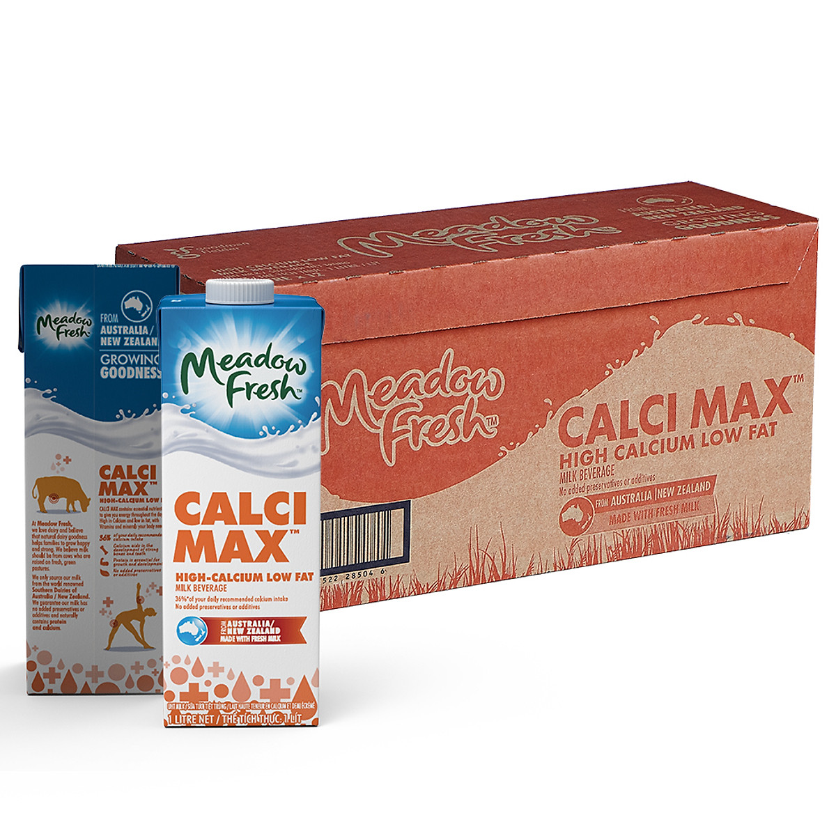 Thùng 12 hộp Sữa Tươi Tiệt Trùng Giàu Canxi Ít Béo Meadow Fresh 1L hàng New Zealand