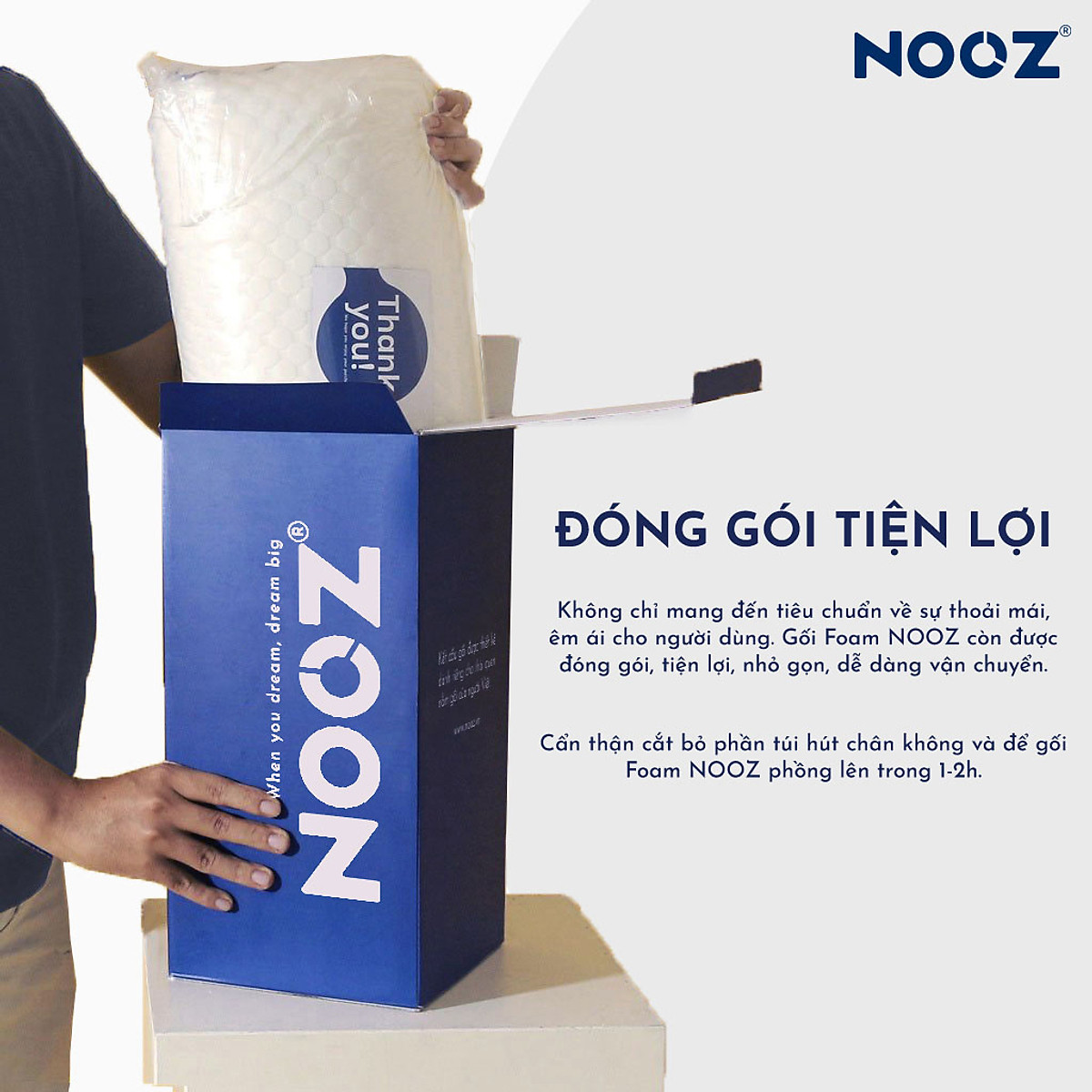 Gối Ngủ Memory Foam NOOZ Ruột Gối Cao Su Non Giúp Nâng Đỡ Đốt Sống Cổ Chống Đau Vai Gáy Ngủ Sâu Hỗ Trợ Chống Trào Ngược Phù Hợp Với Mọi Tư Thế Nằm Vỏ Gối Tencel