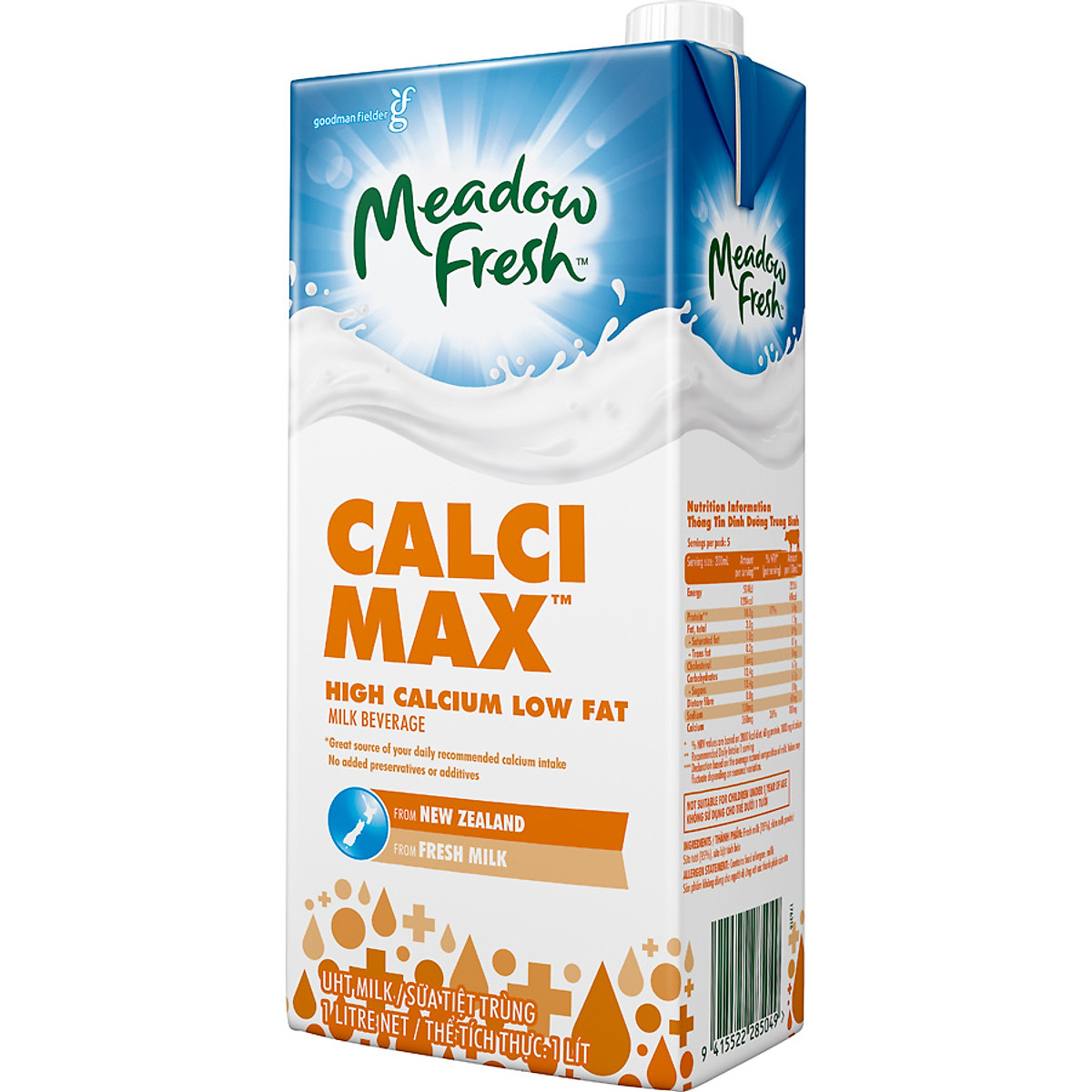 Thùng 12 hộp Sữa Tươi Tiệt Trùng Giàu Canxi Ít Béo Meadow Fresh 1L hàng New Zealand