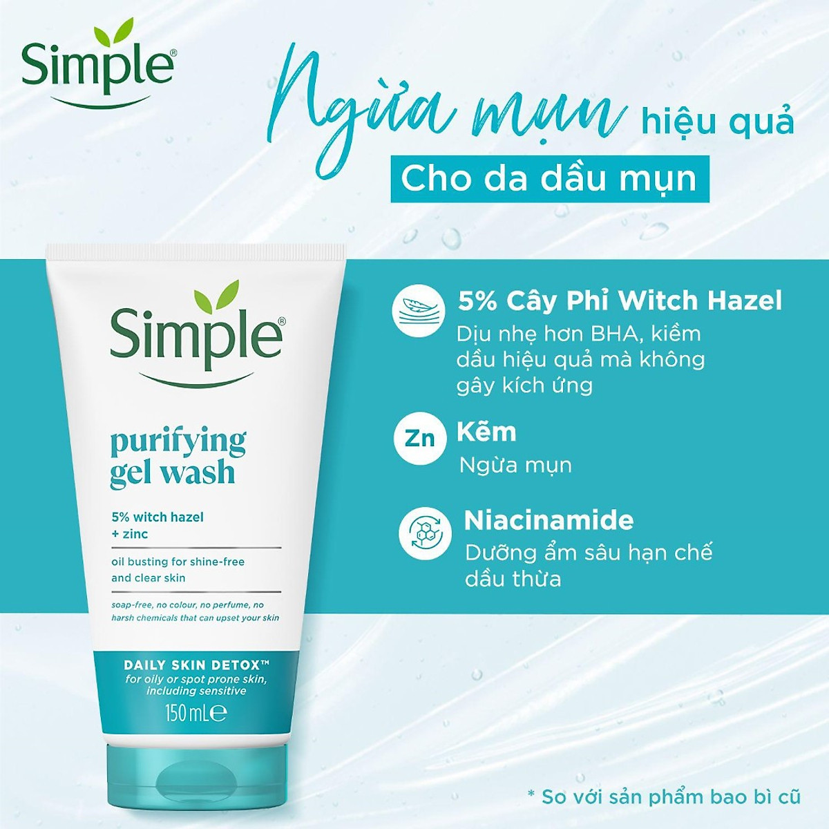 Sữa rửa mặt Simple giúp kiềm dầu và ngừa mụn hiệu quả - cho da mụn nhạy cảm 150ml