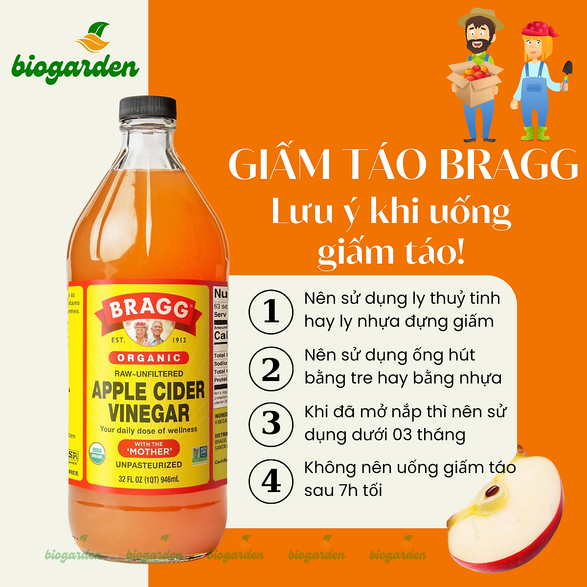 Dấm táo BRAGG Hữu cơ Nhập khẩu USA chai 946ml
