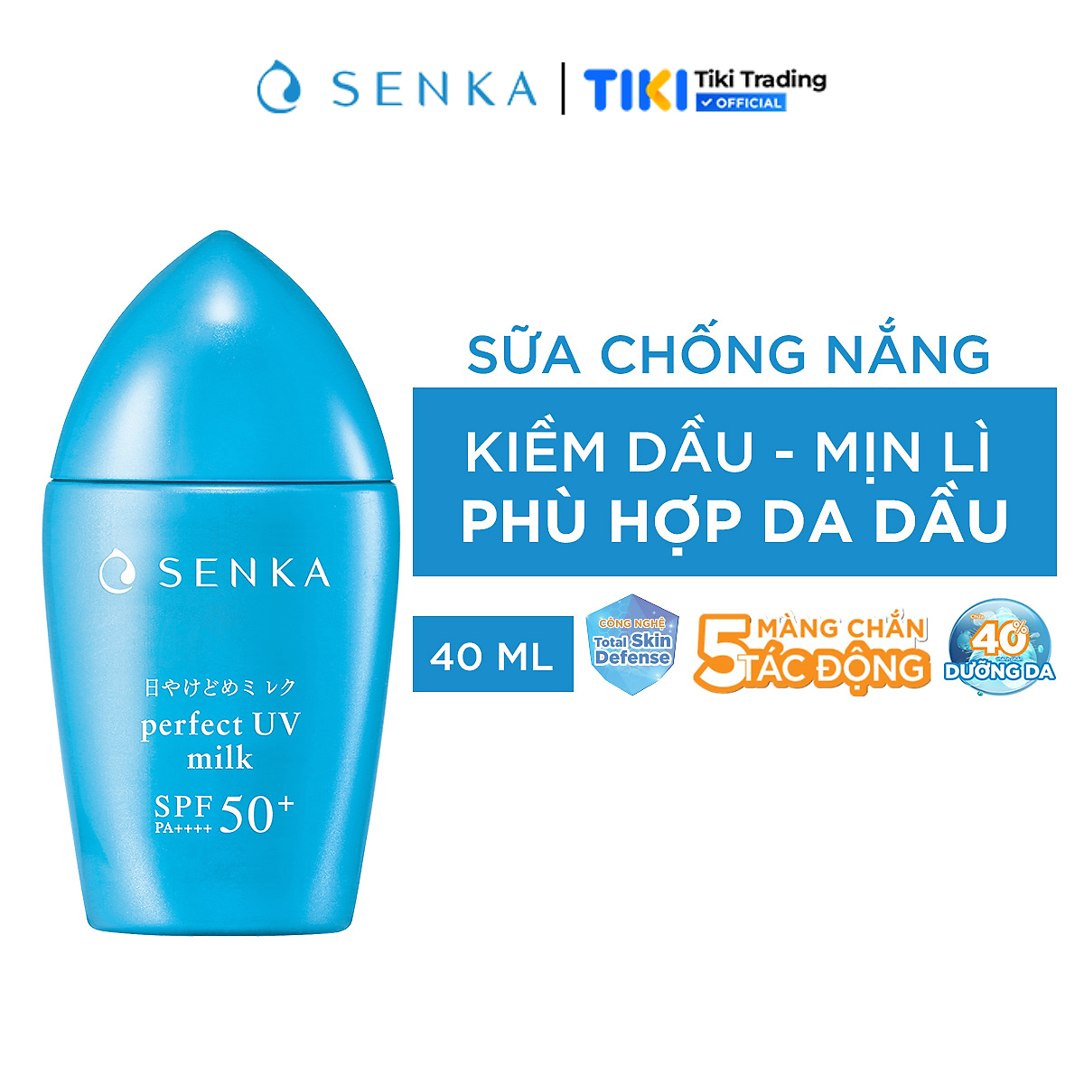 Kem Chống Nắng Dạng Sữa Senka Perfect UV Milk SPF 50+, PA++++ 41095 (40ml)