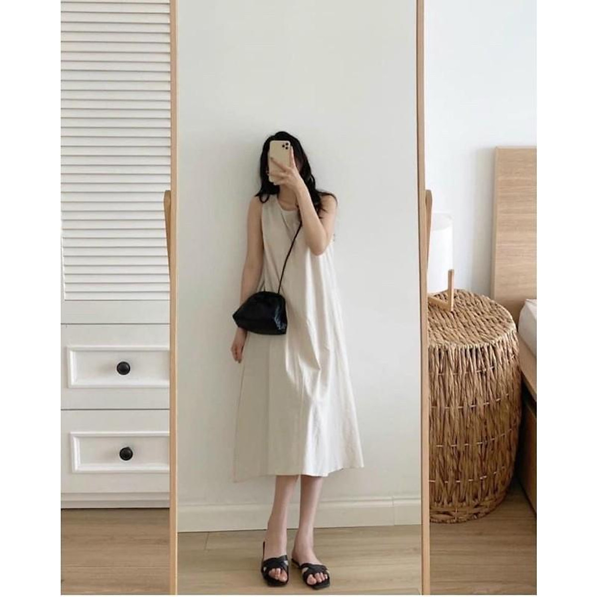 Đầm Suông - Váy Suông Đũi Xoè Sát Nách Siêu Mát