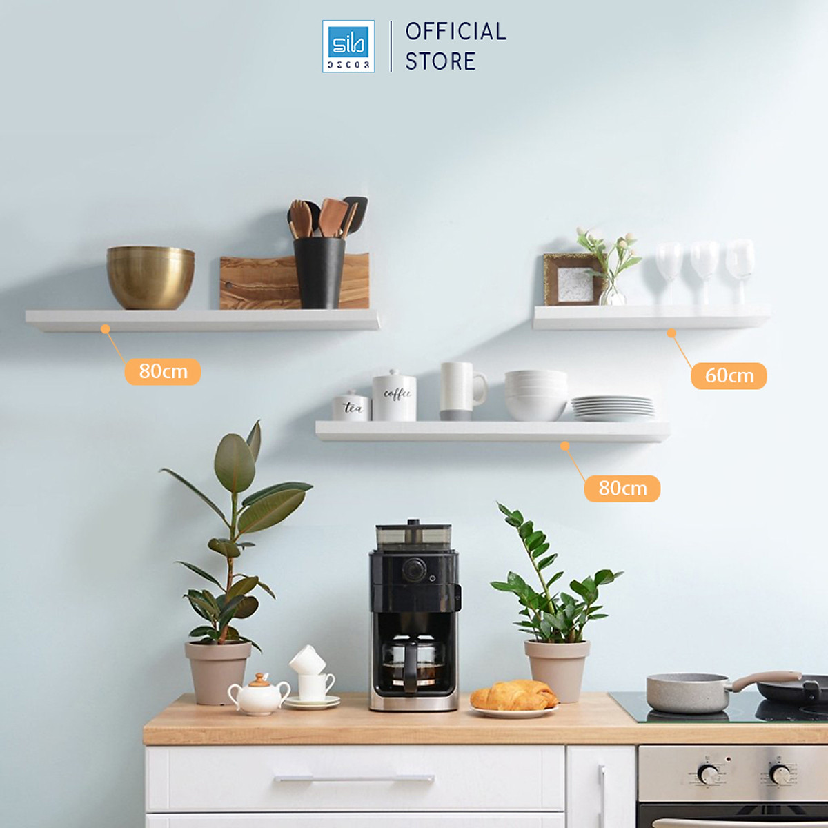 Kệ Treo Tường Màu Trắng Gỗ Chống Ẩm 25mm, Kết Cấu Chịu Lực Âm Tường Thương Hiệu SIB Decor KT005