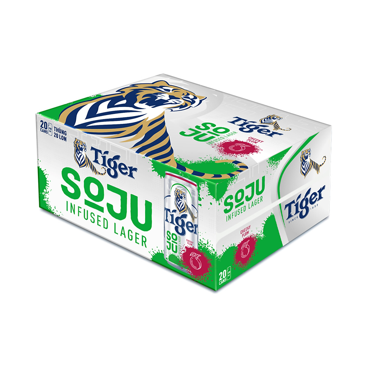 Thùng 20 Lon Bia Tiger Soju Infused Lager Cheeky Plum (vị Soju Mận) 330ml