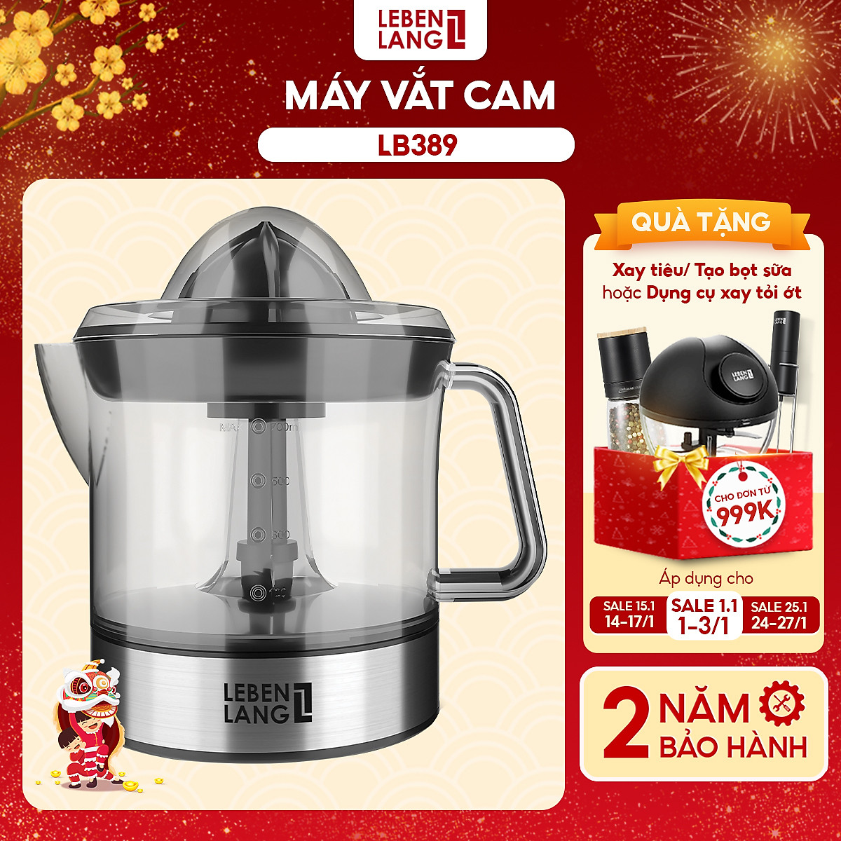Máy vắt cam 0.7lit LB389 Lebenlang (Hàng nhập khẩu)