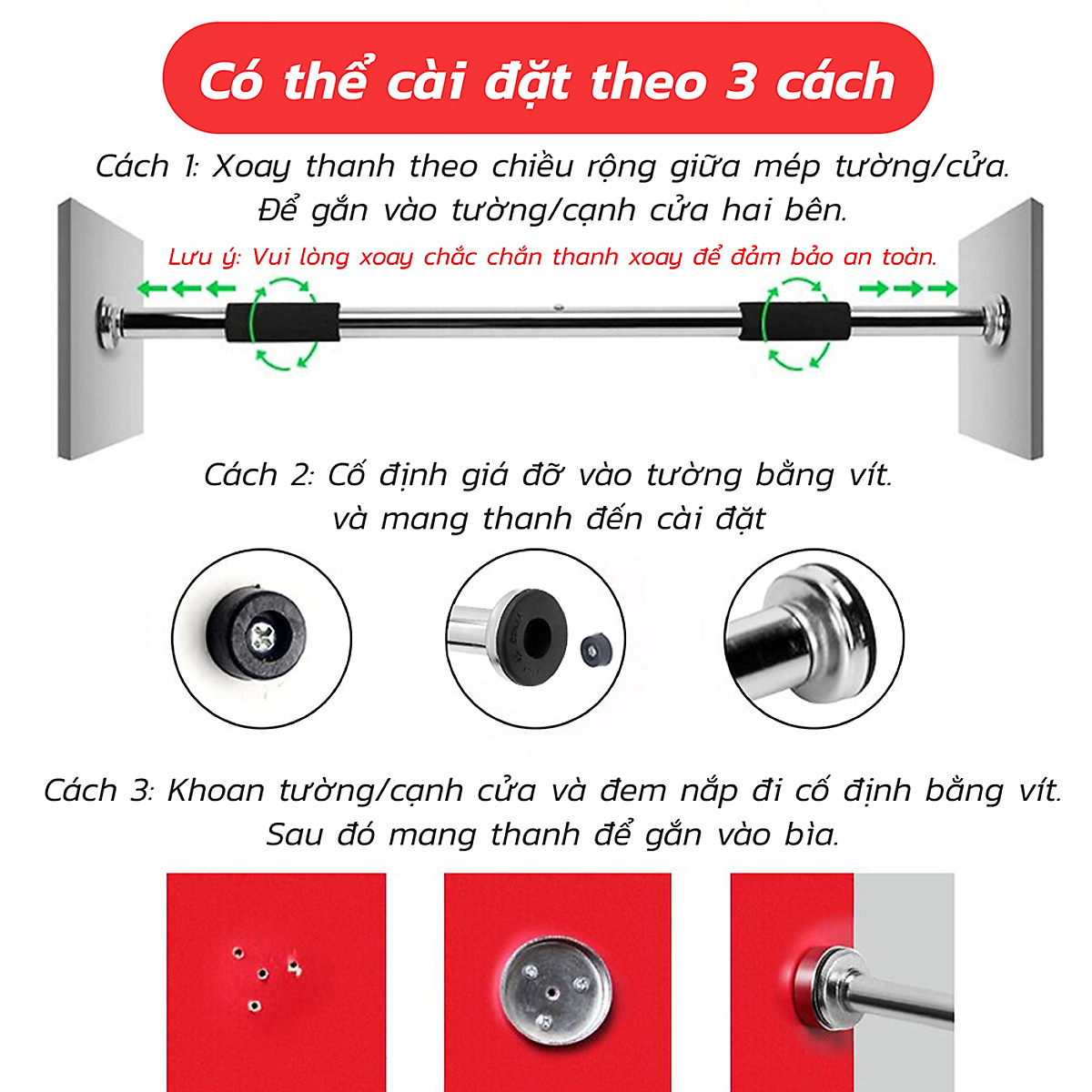 Xà đơn treo tường gắn cửa đa năng cao cấp tập thể dục tại nhà,Tay Cầm Bọc Đệm PVC Chống Trượt
