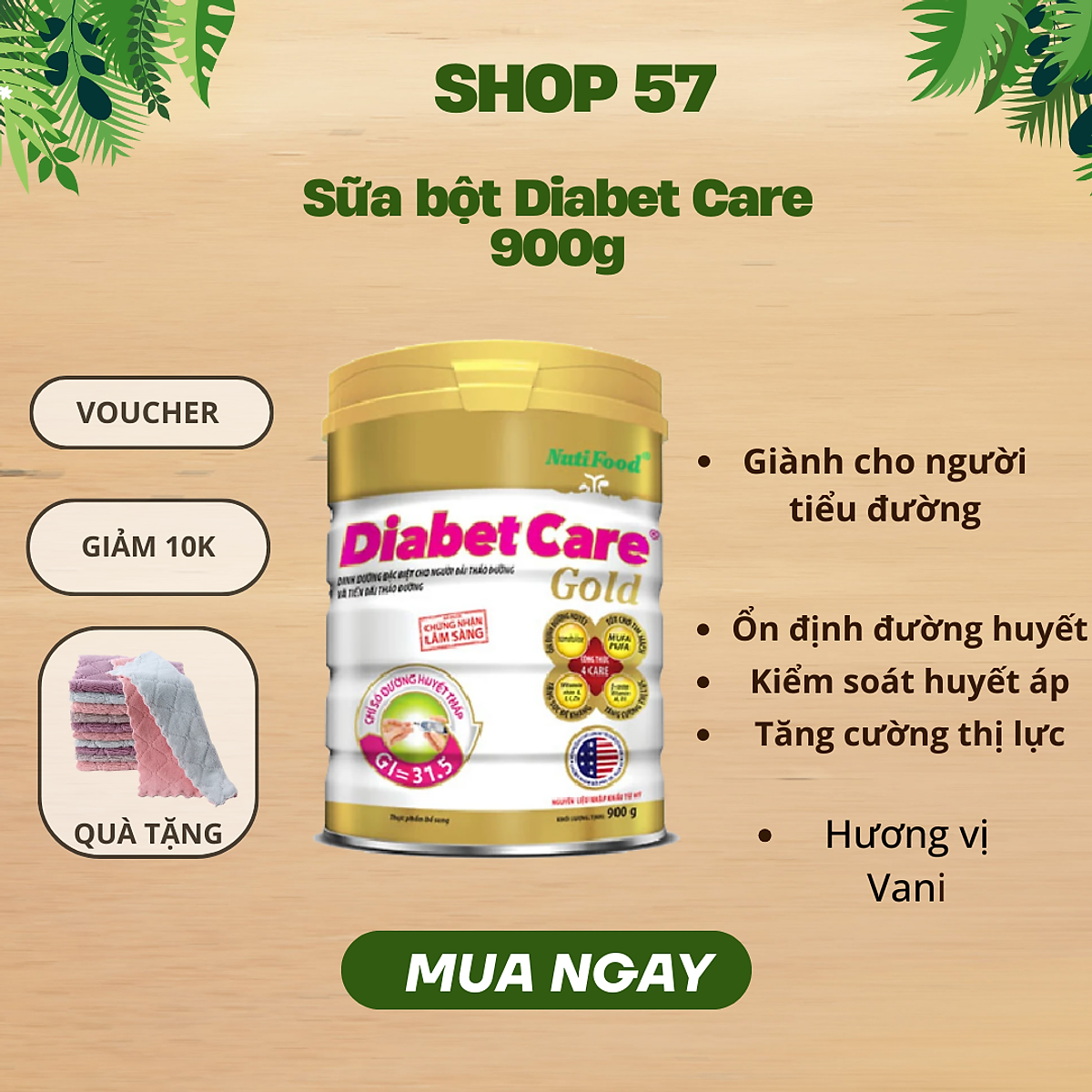 Sữa bột Diabet Care Gold Nutifood loại 900g giành cho người tiểu đường
