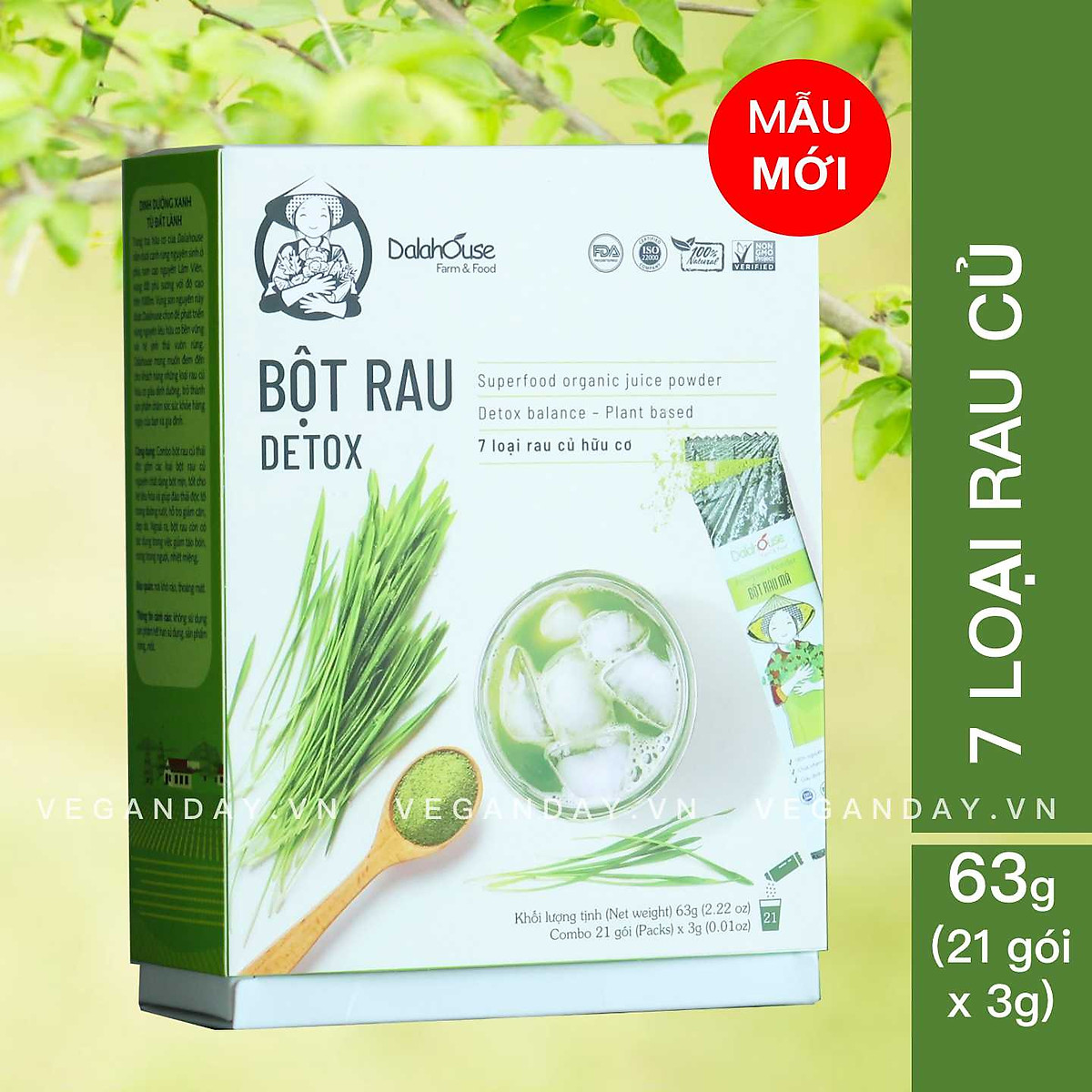 Combo Bột Rau Củ Thải Độc Dalahouse Hộp 63gr (Mẫu mới gồm 7 loại rau củ chia tuýp nhỏ) Sấy lạnh nguyên chất - Detox thanh lọc cơ thể
