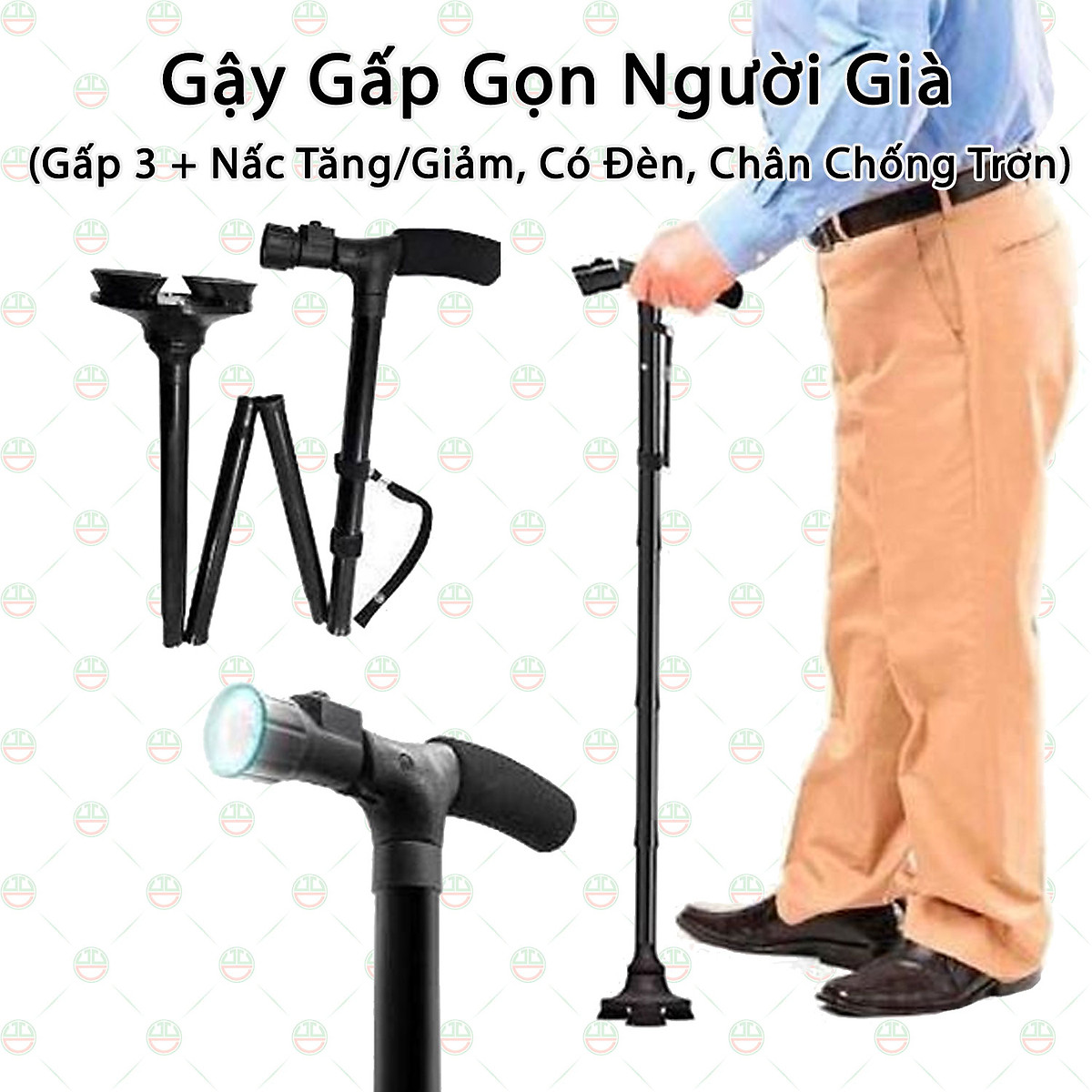Gậy cho người già chống trượt có đèn Led
